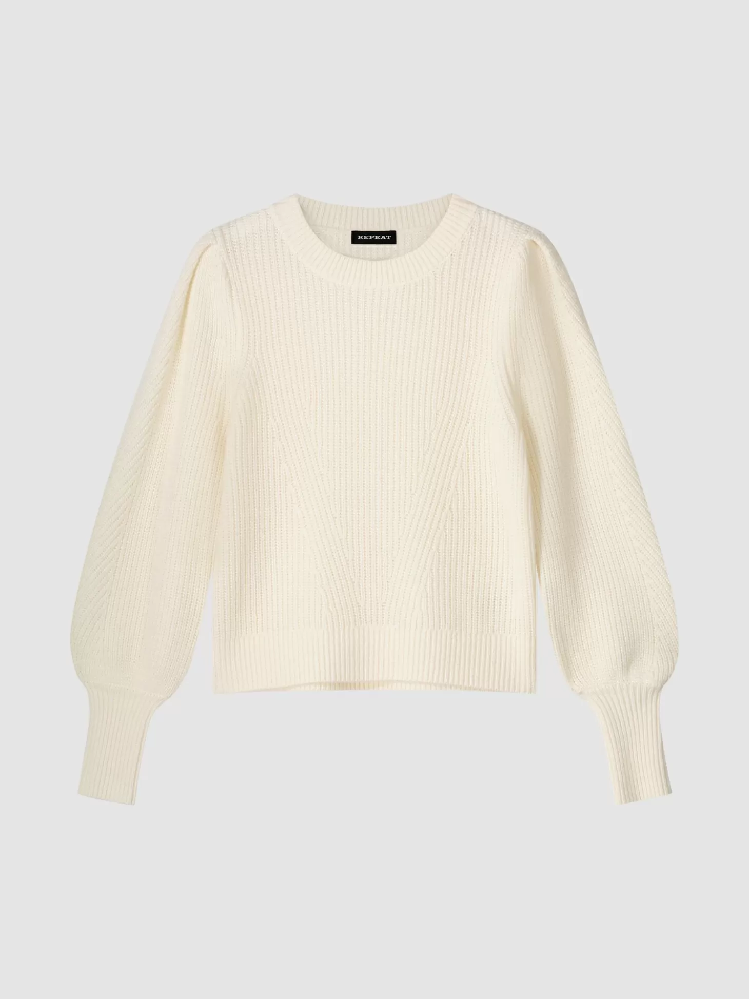 REPEAT cashmere Pull En Maille Cotelee A Details Plisses Aux Epaules En Laine Merinos Cream Best