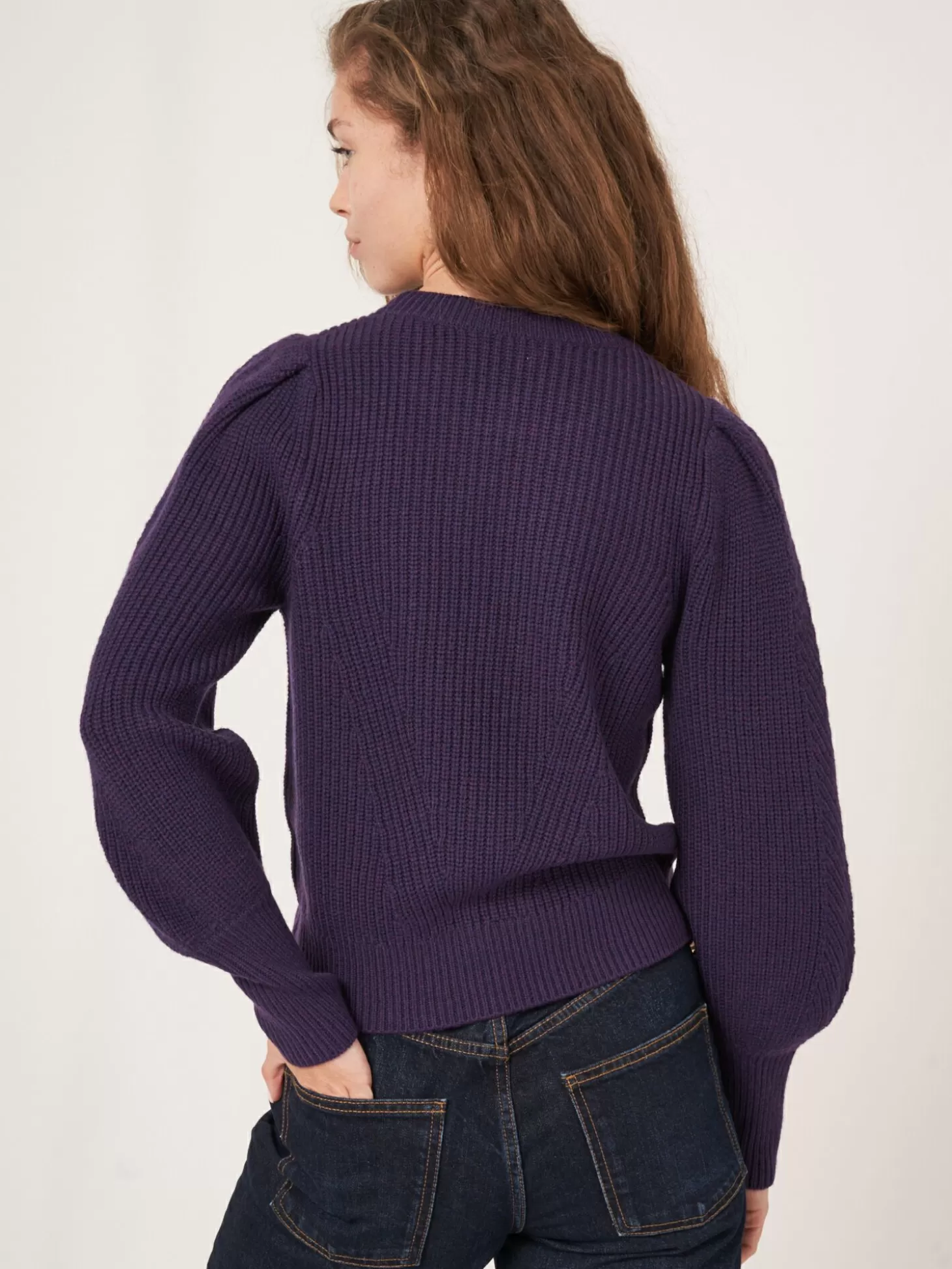 REPEAT cashmere Pull En Maille Cotelee A Details Plisses Aux Epaules En Laine Merinos Purple Cheap