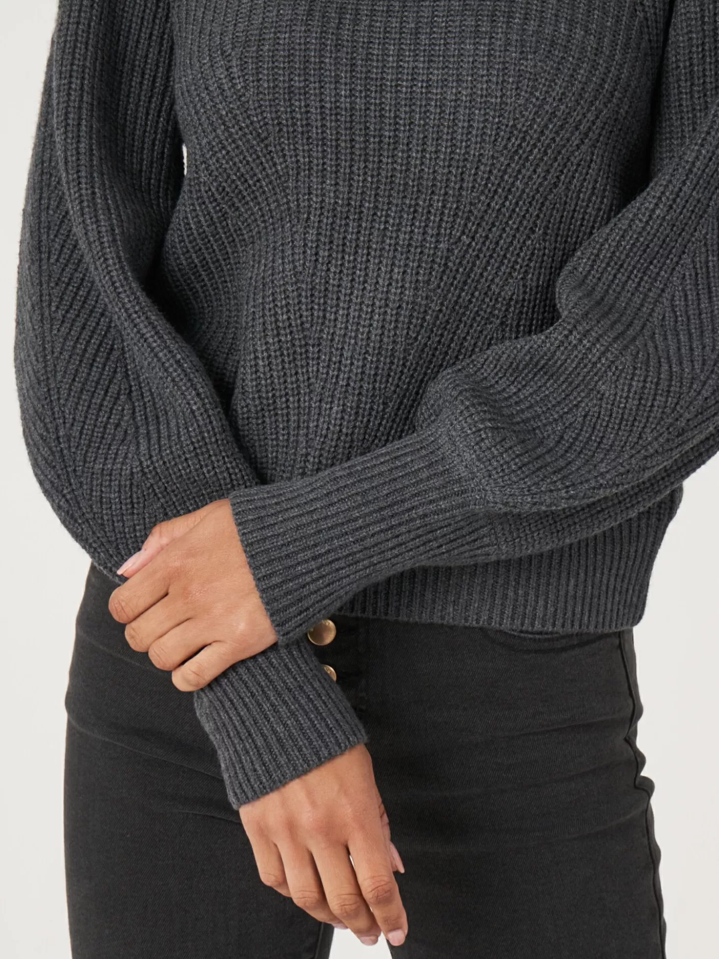 REPEAT cashmere Pull En Maille Cotelee A Details Plisses Aux Epaules En Laine Merinos Dark Grey Shop