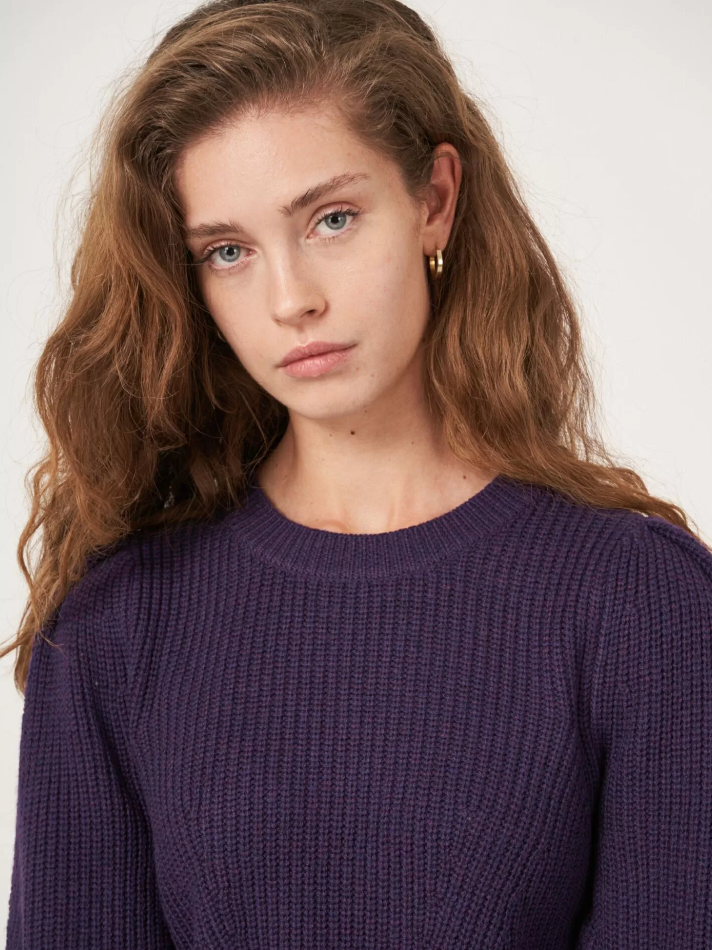 REPEAT cashmere Pull En Maille Cotelee A Details Plisses Aux Epaules En Laine Merinos Purple Cheap