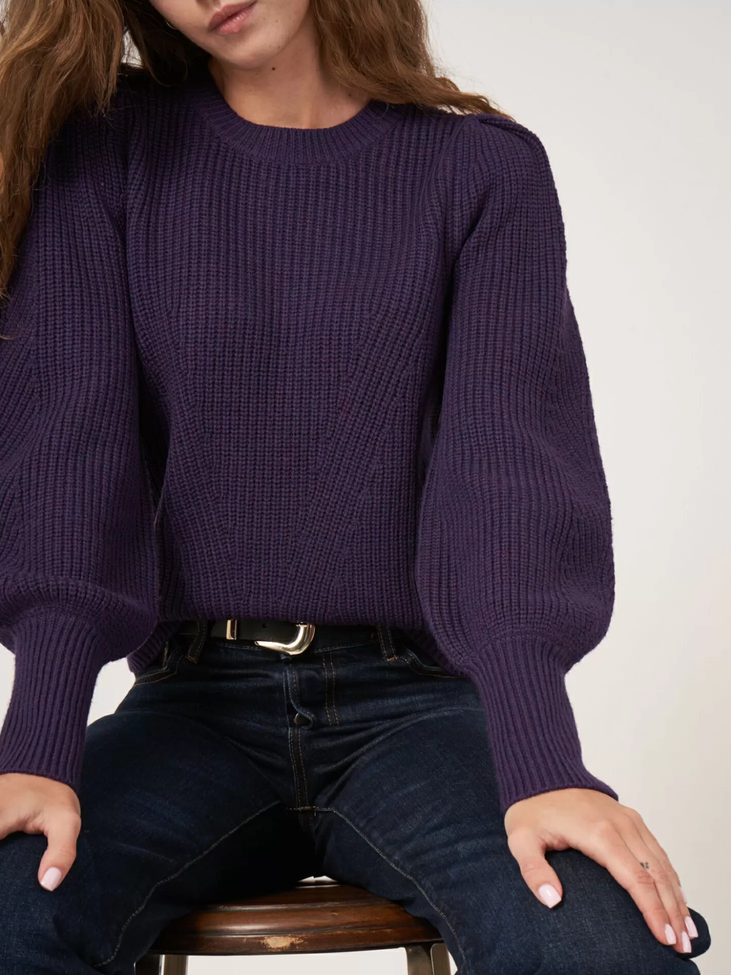 REPEAT cashmere Pull En Maille Cotelee A Details Plisses Aux Epaules En Laine Merinos Purple Cheap