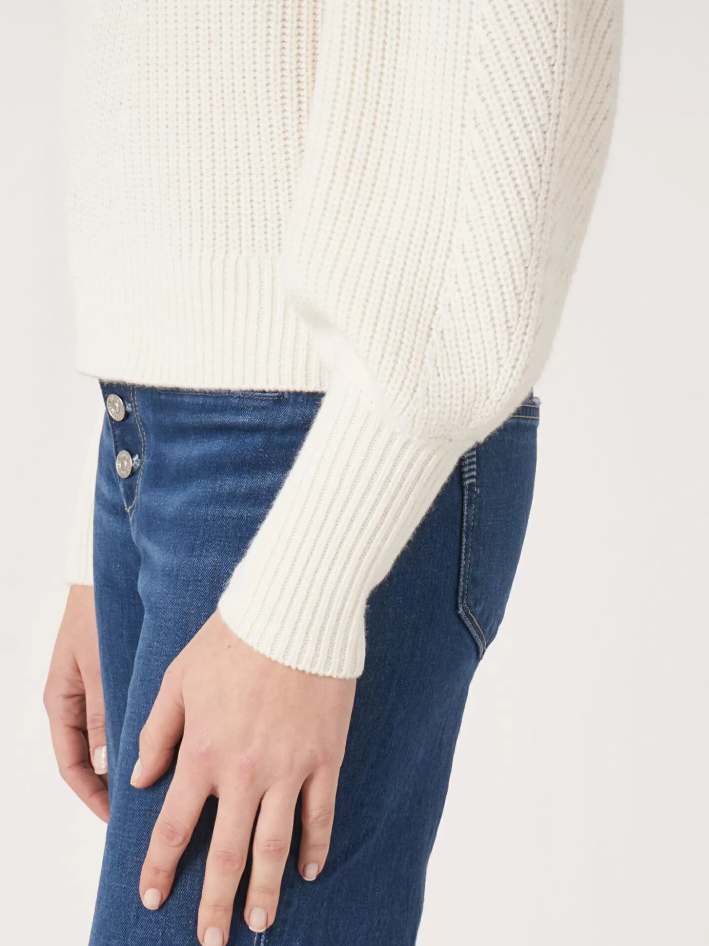 REPEAT cashmere Pull En Maille Cotelee A Details Plisses Aux Epaules En Laine Merinos Cream Best