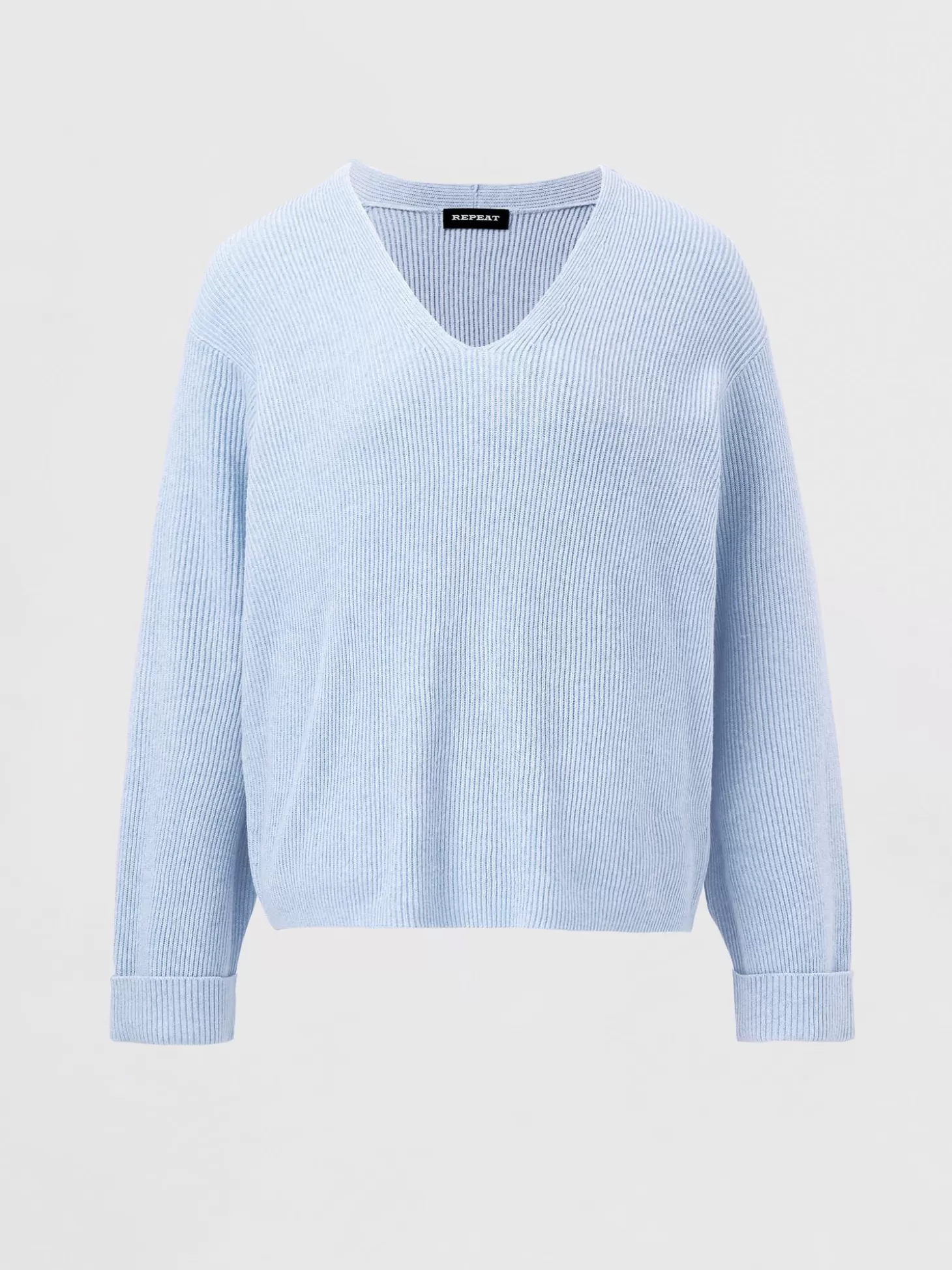 REPEAT cashmere Pull En Melange Coton Cachemire A Fines Cotes Sky Hot