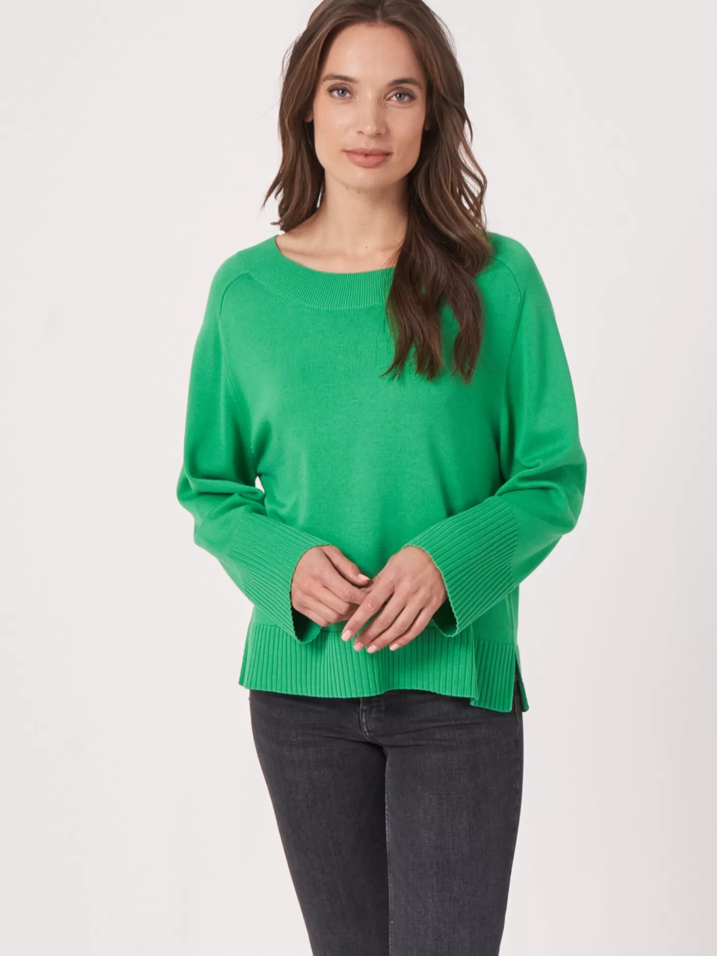 REPEAT cashmere Pull En Tricot Avec Large Ourlet Cotele Green Cheap