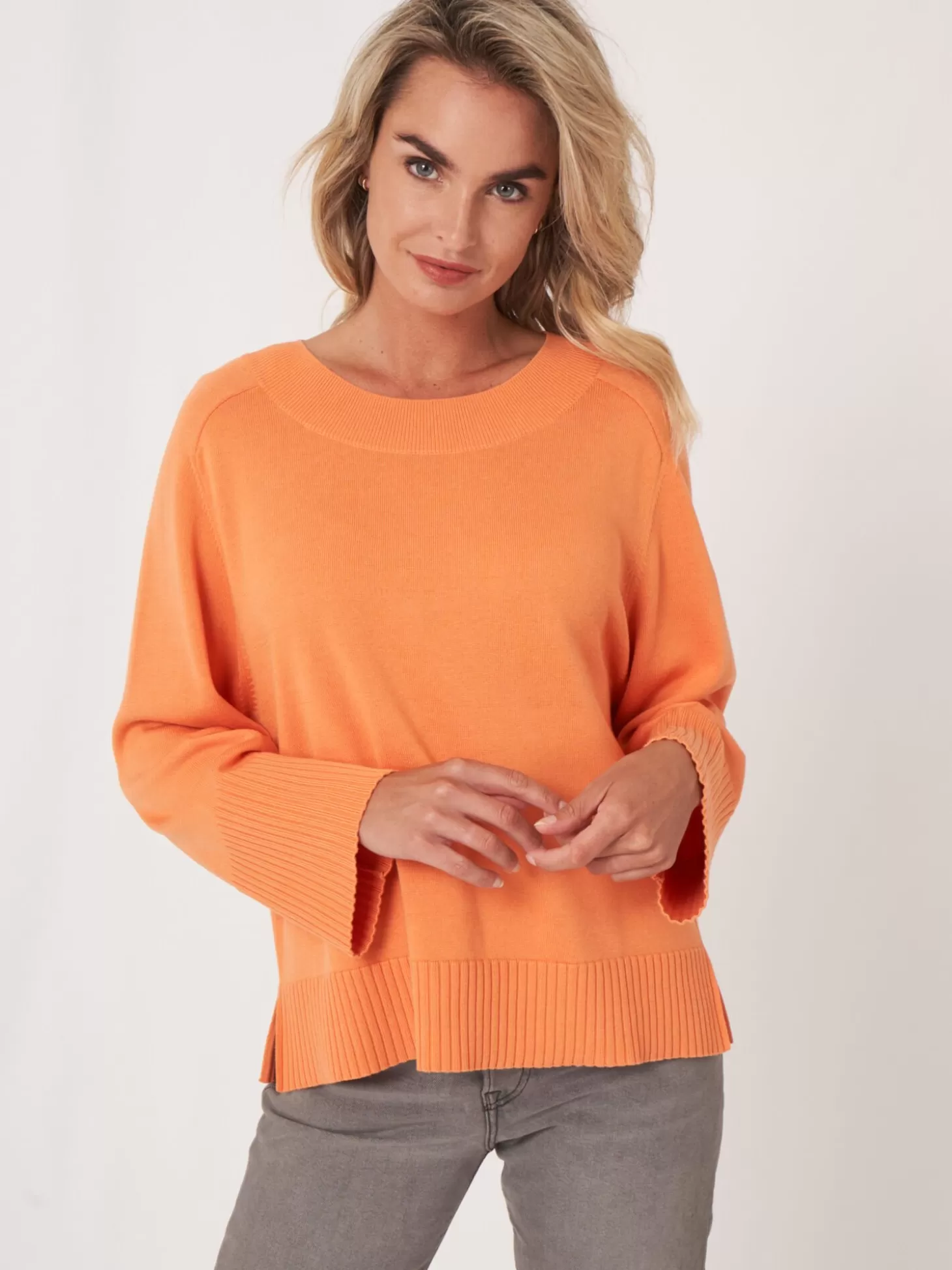 REPEAT cashmere Pull En Tricot Avec Large Ourlet Cotele Papaya Clearance