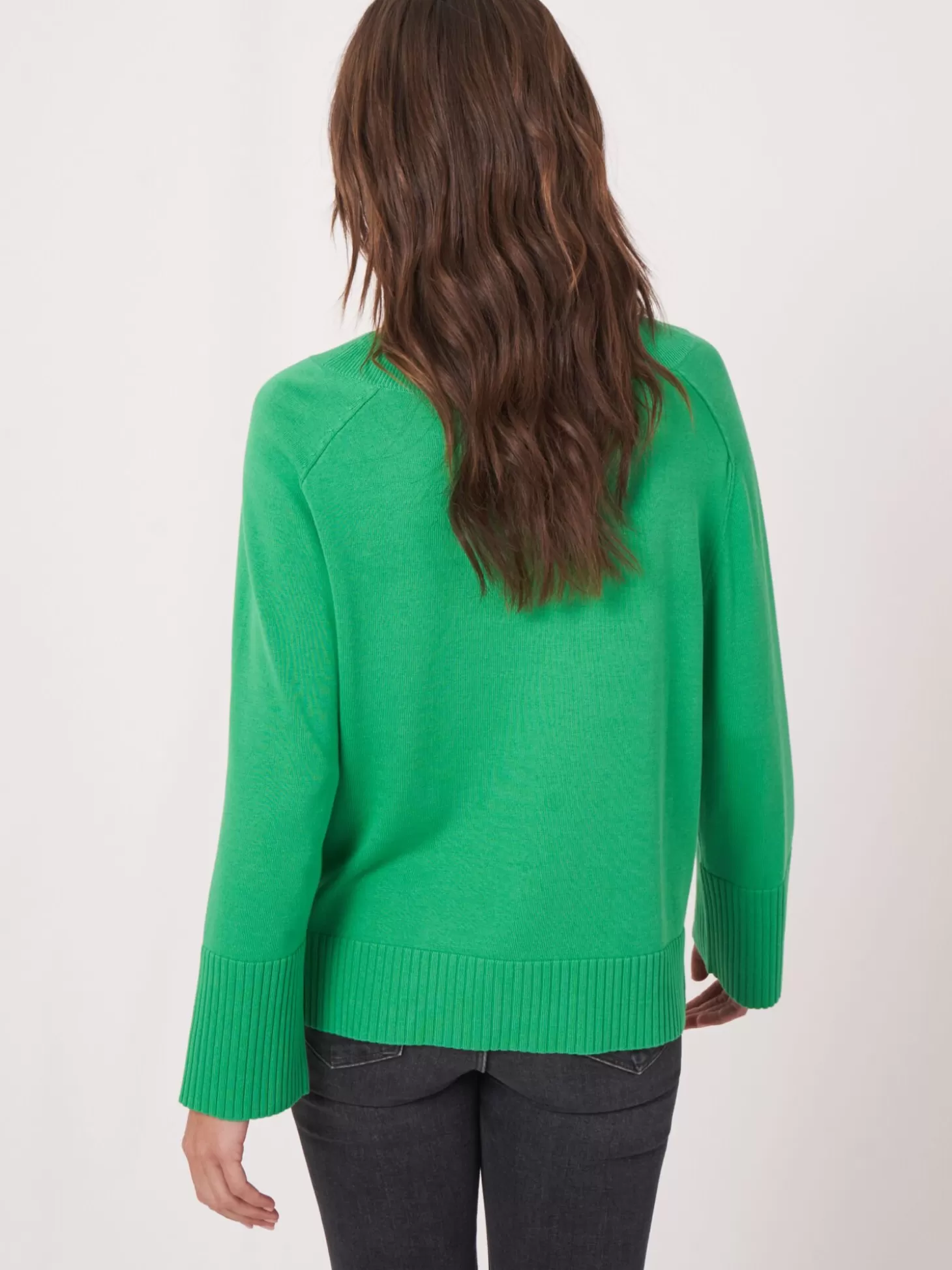 REPEAT cashmere Pull En Tricot Avec Large Ourlet Cotele Green Cheap