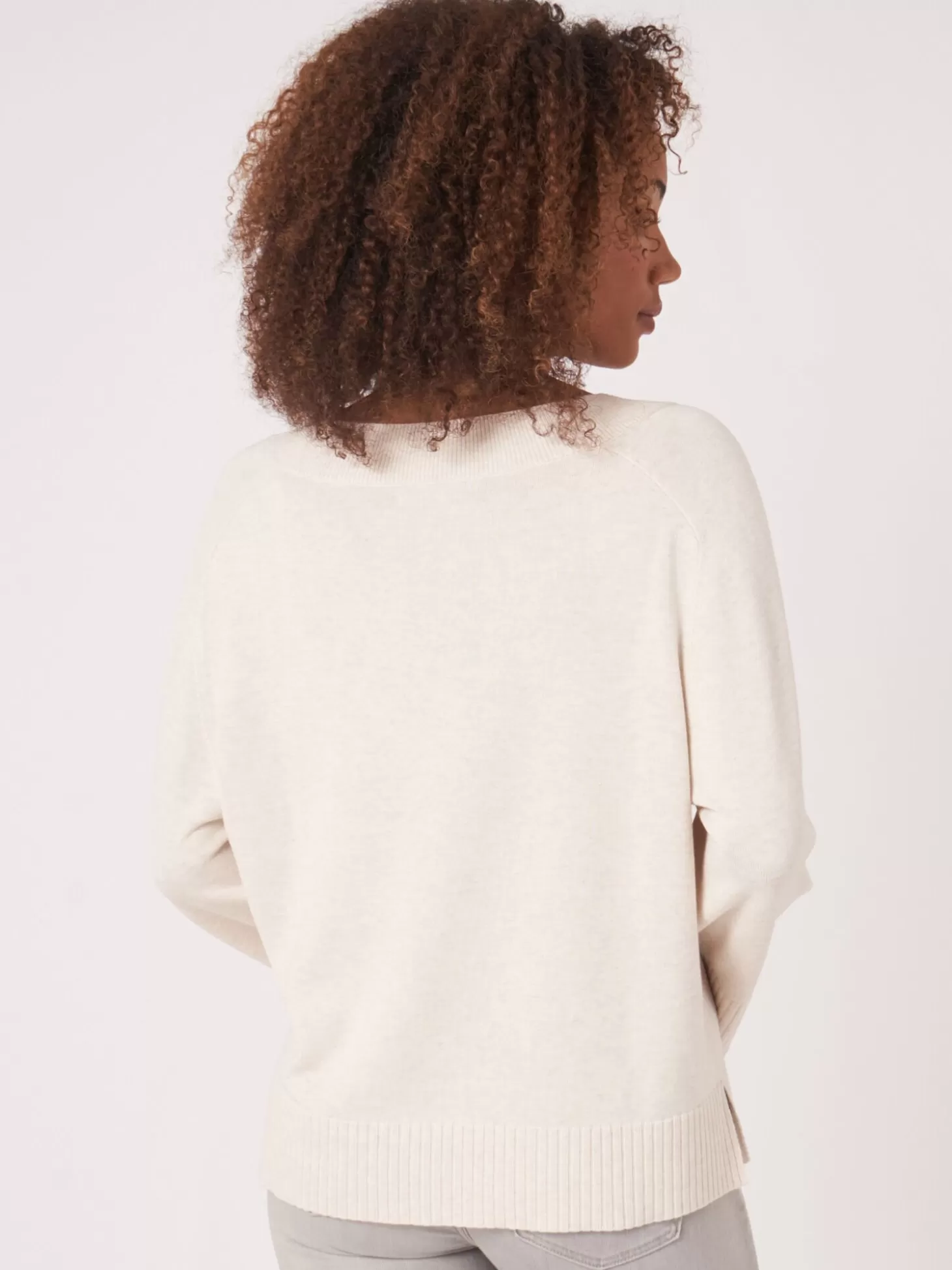 REPEAT cashmere Pull En Tricot Avec Large Ourlet Cotele Ivory Flash Sale