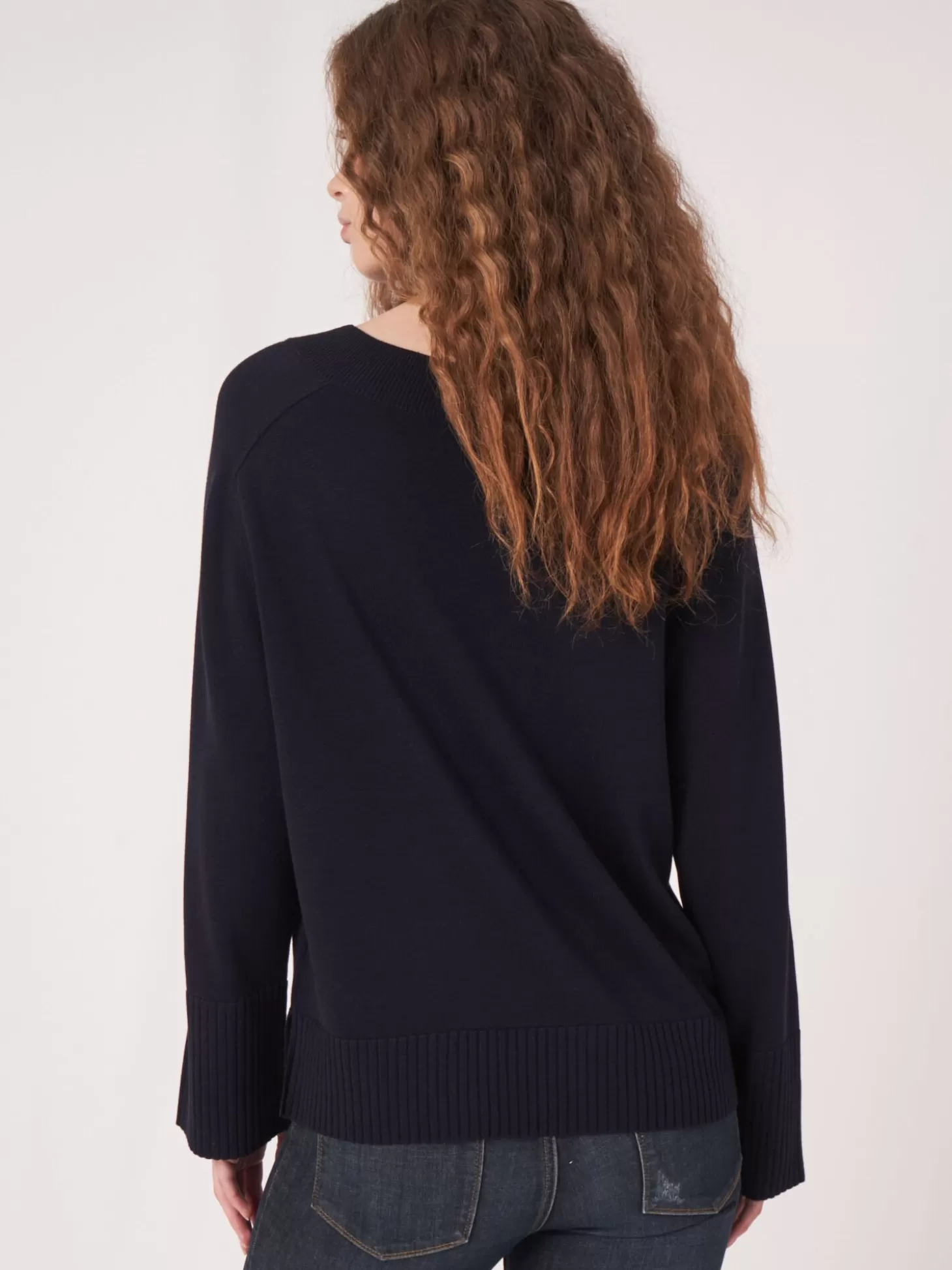 REPEAT cashmere Pull En Tricot Avec Large Ourlet Cotele Navy Store