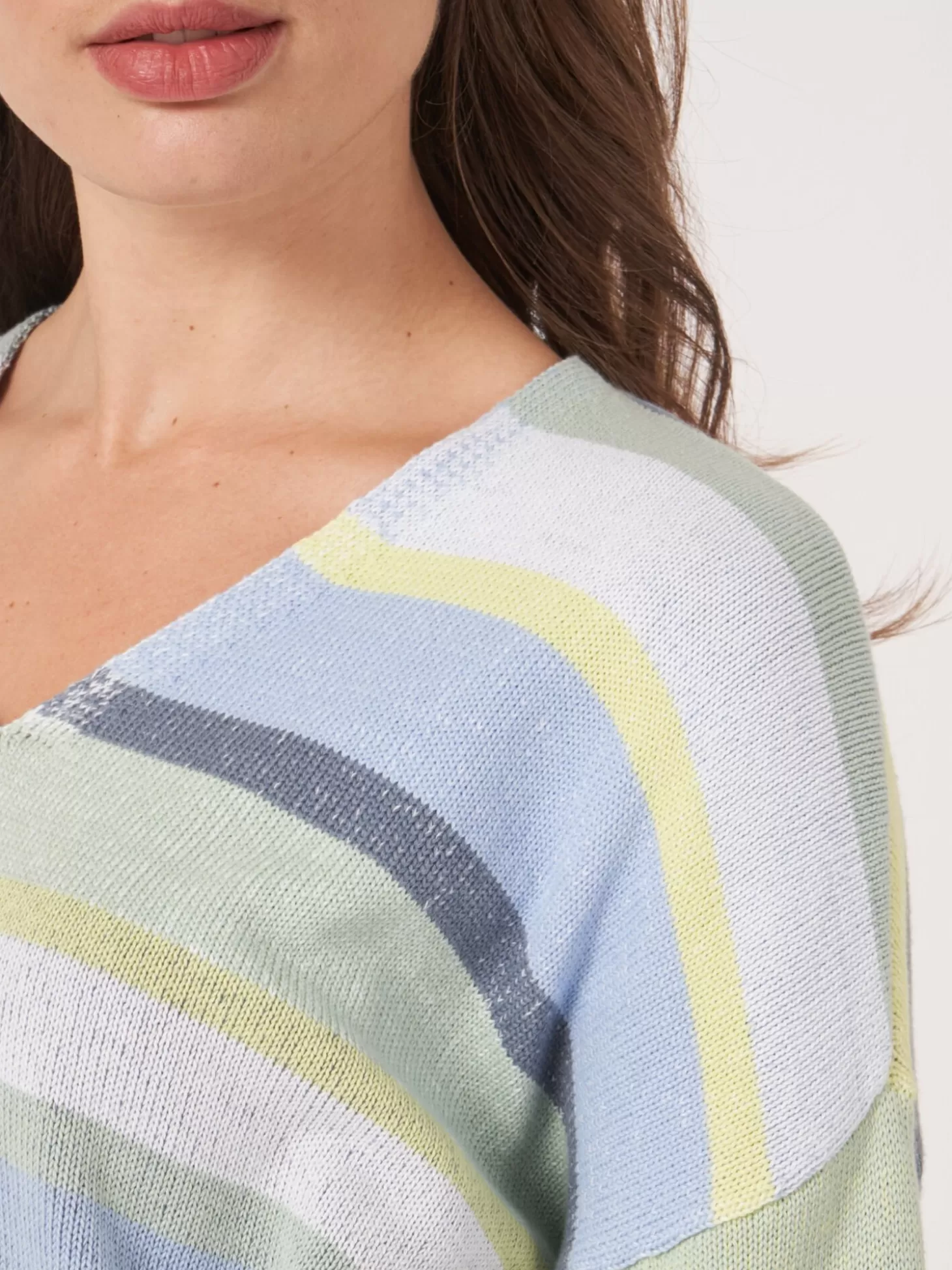 REPEAT cashmere Pull Maille De Coton A Rayures Multicolores Denim Multicolor New