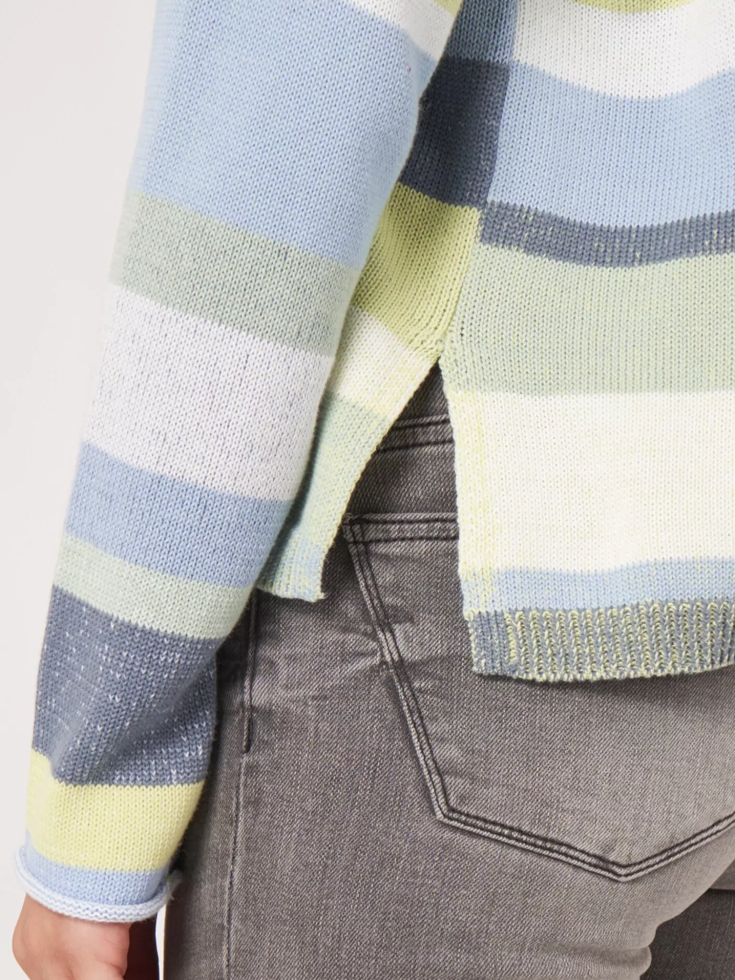 REPEAT cashmere Pull Maille De Coton A Rayures Multicolores Denim Multicolor New