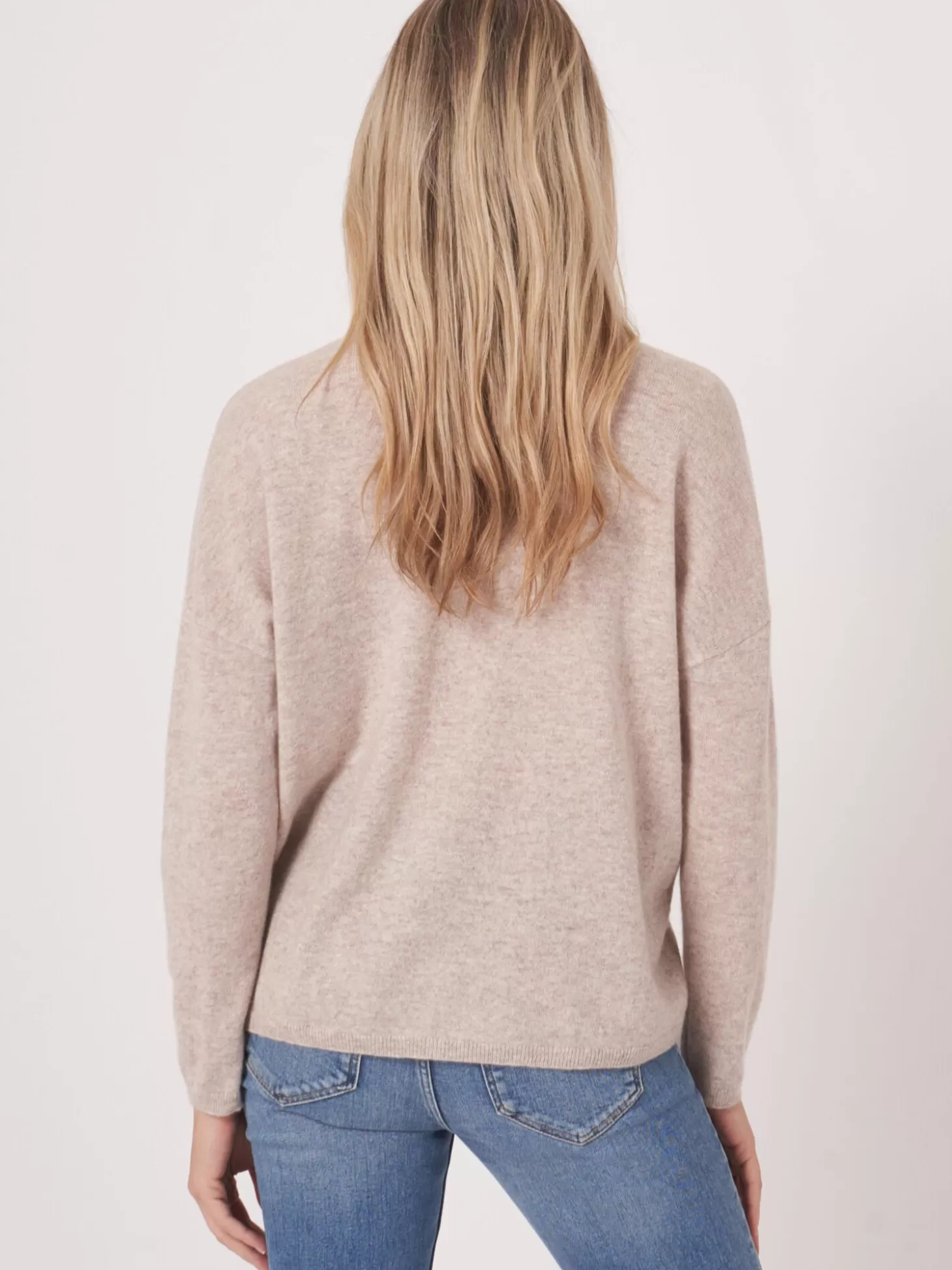 REPEAT cashmere Pull Oversize En Cachemire Biologique A Col En V Beige Outlet