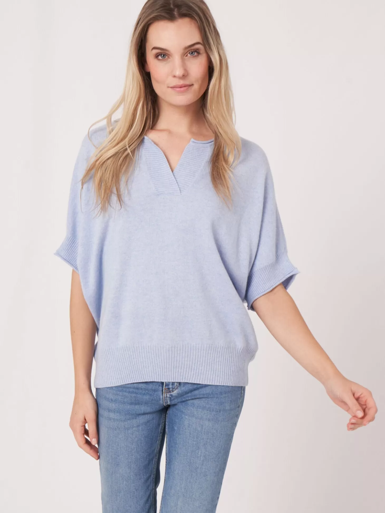 REPEAT cashmere Pull Poncho Surdimensionne En Cachemire Et Soie Melanges Sky Cheap