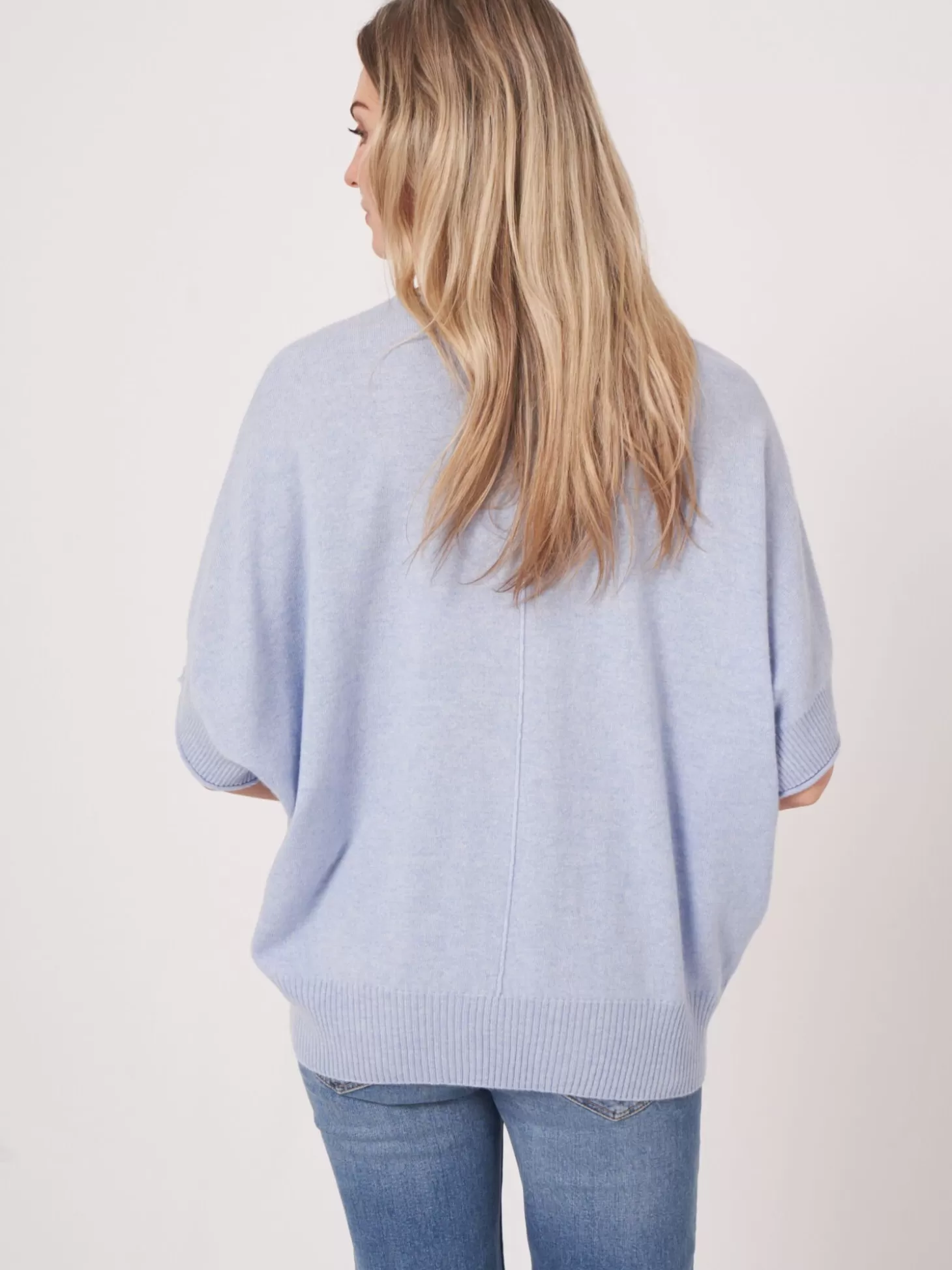 REPEAT cashmere Pull Poncho Surdimensionne En Cachemire Et Soie Melanges Sky Cheap