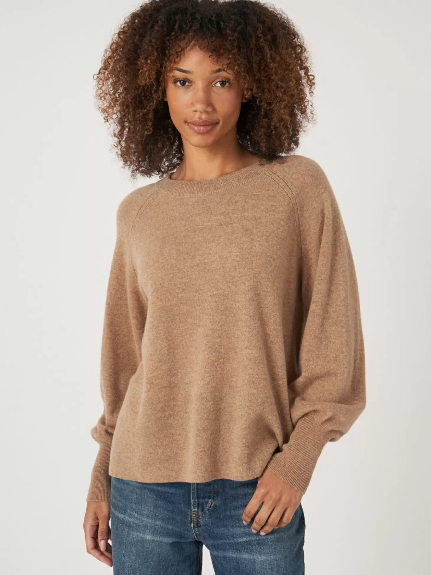 REPEAT cashmere Pull Raglan En Cachemire Avec Ourlet Cotele Et Fente Laterale Camel Clearance