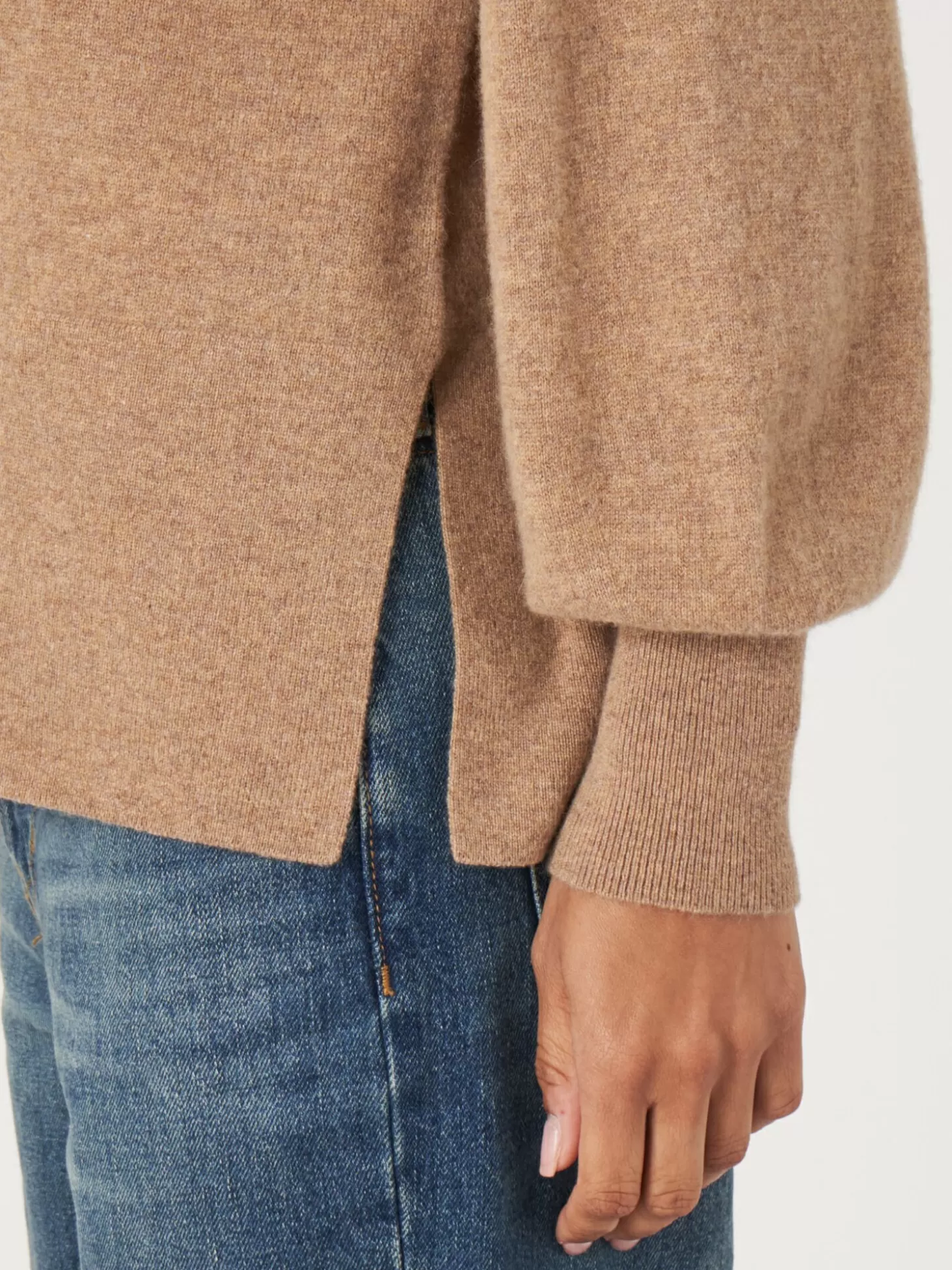 REPEAT cashmere Pull Raglan En Cachemire Avec Ourlet Cotele Et Fente Laterale Camel Clearance
