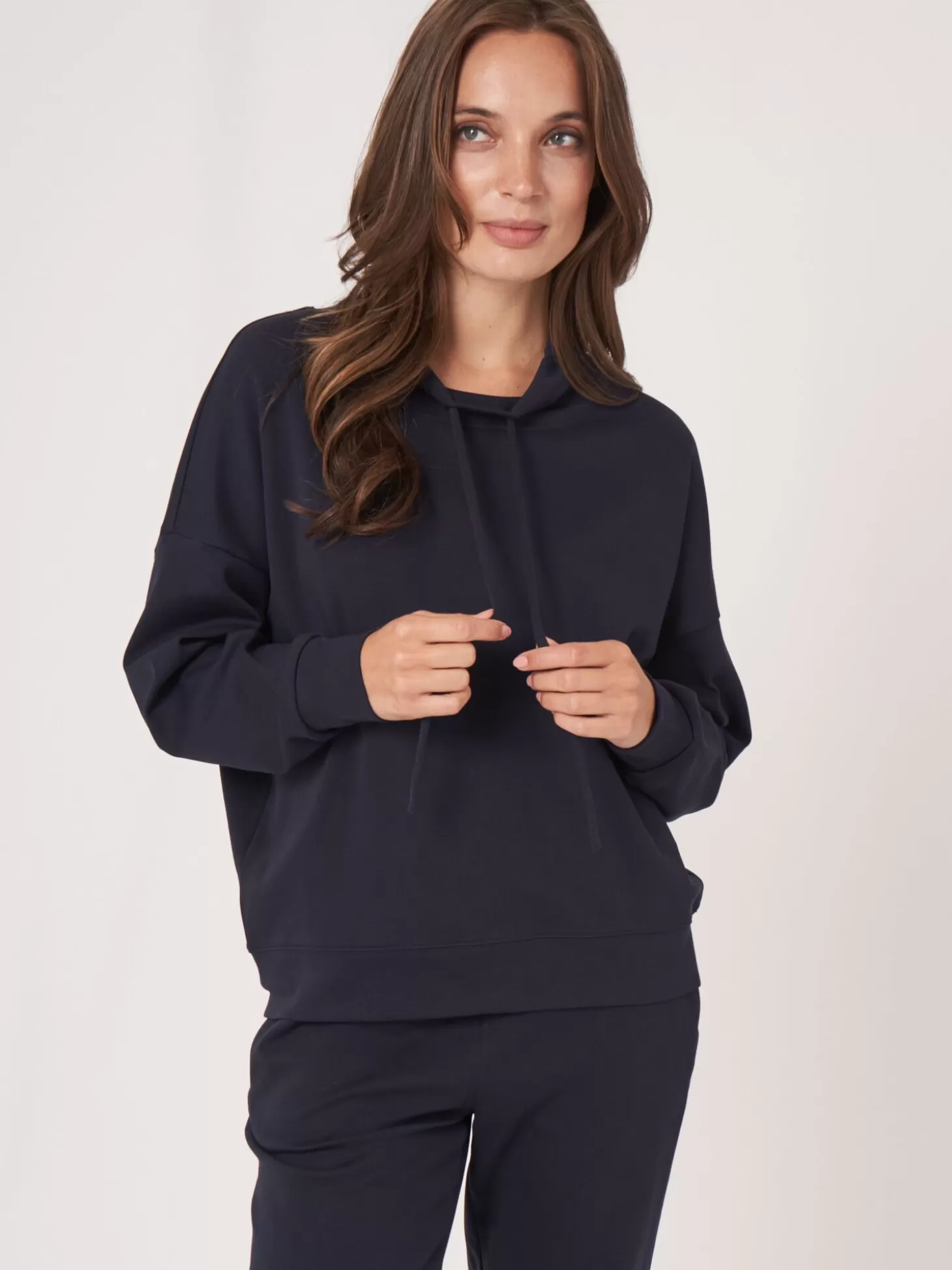 REPEAT cashmere Pull Sweat Avec Cordon De Serrage Navy Cheap