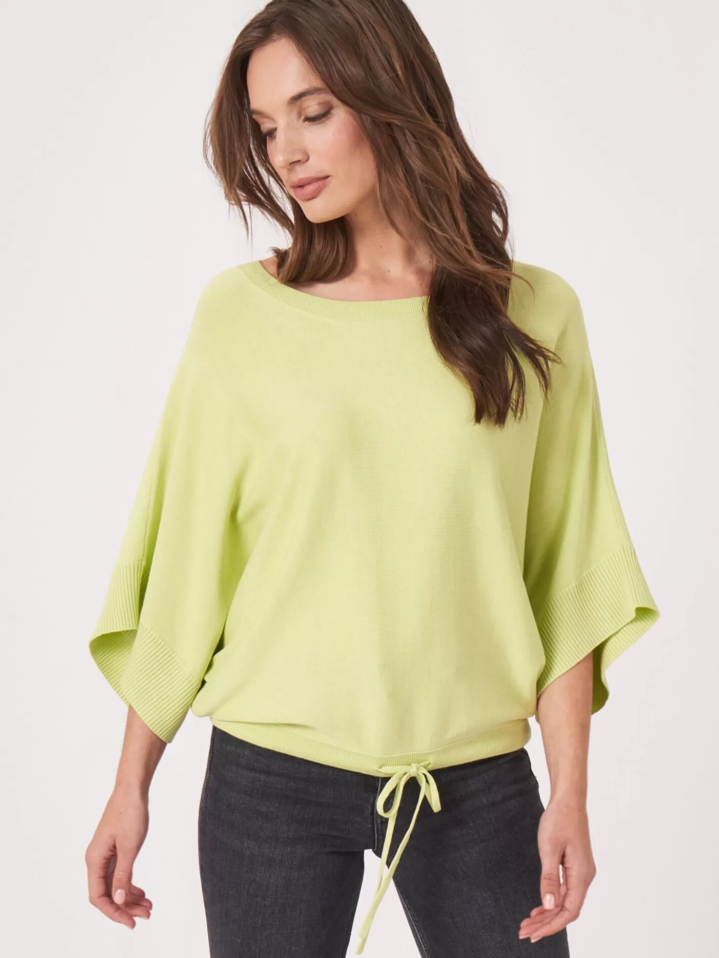 REPEAT cashmere Pull-Over Poncho En Coton Melange Avec Cordon De Serrage Soda Flash Sale