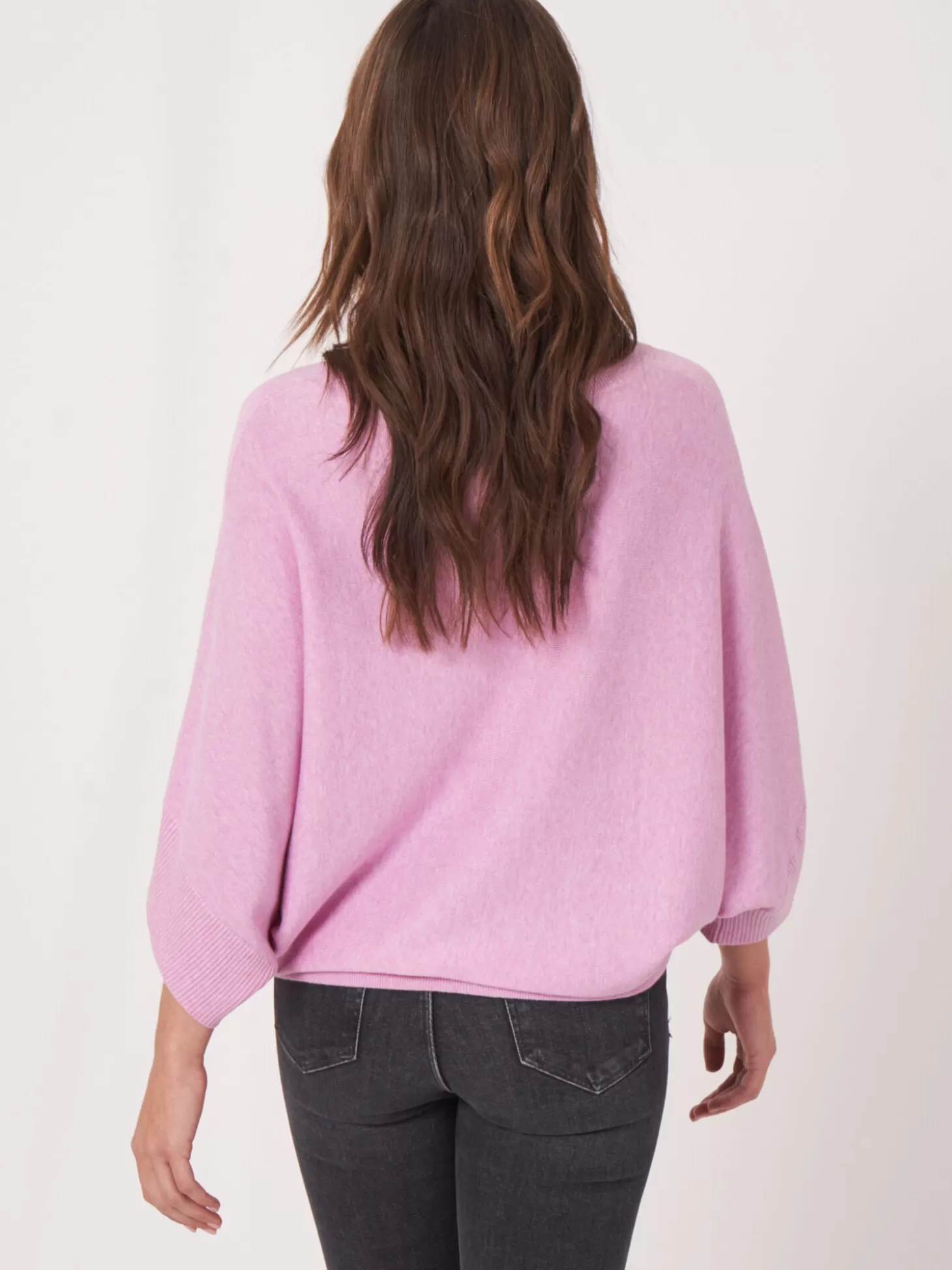 REPEAT cashmere Pull-Over Poncho En Coton Melange Avec Cordon De Serrage Orchid Cheap