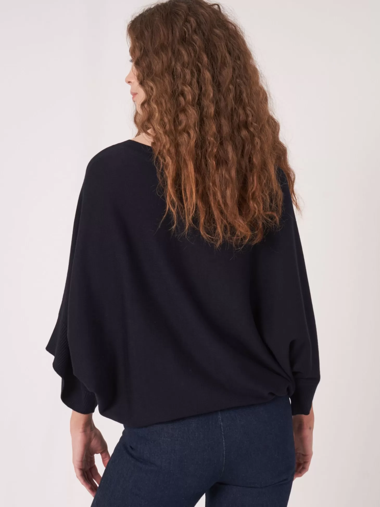 REPEAT cashmere Pull-Over Poncho En Coton Melange Avec Cordon De Serrage Navy Store