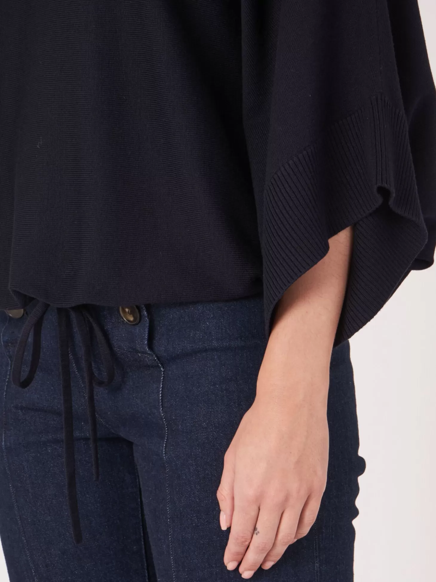 REPEAT cashmere Pull-Over Poncho En Coton Melange Avec Cordon De Serrage Navy Store