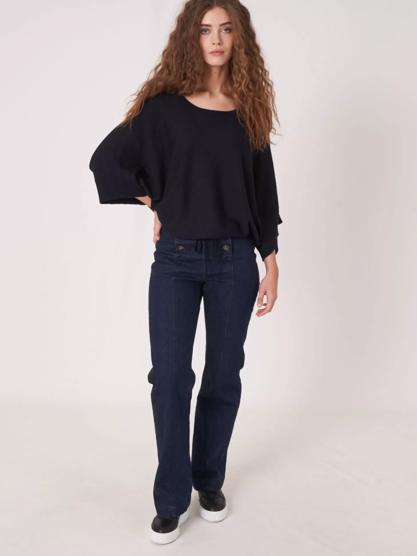 REPEAT cashmere Pull-Over Poncho En Coton Melange Avec Cordon De Serrage Navy Store