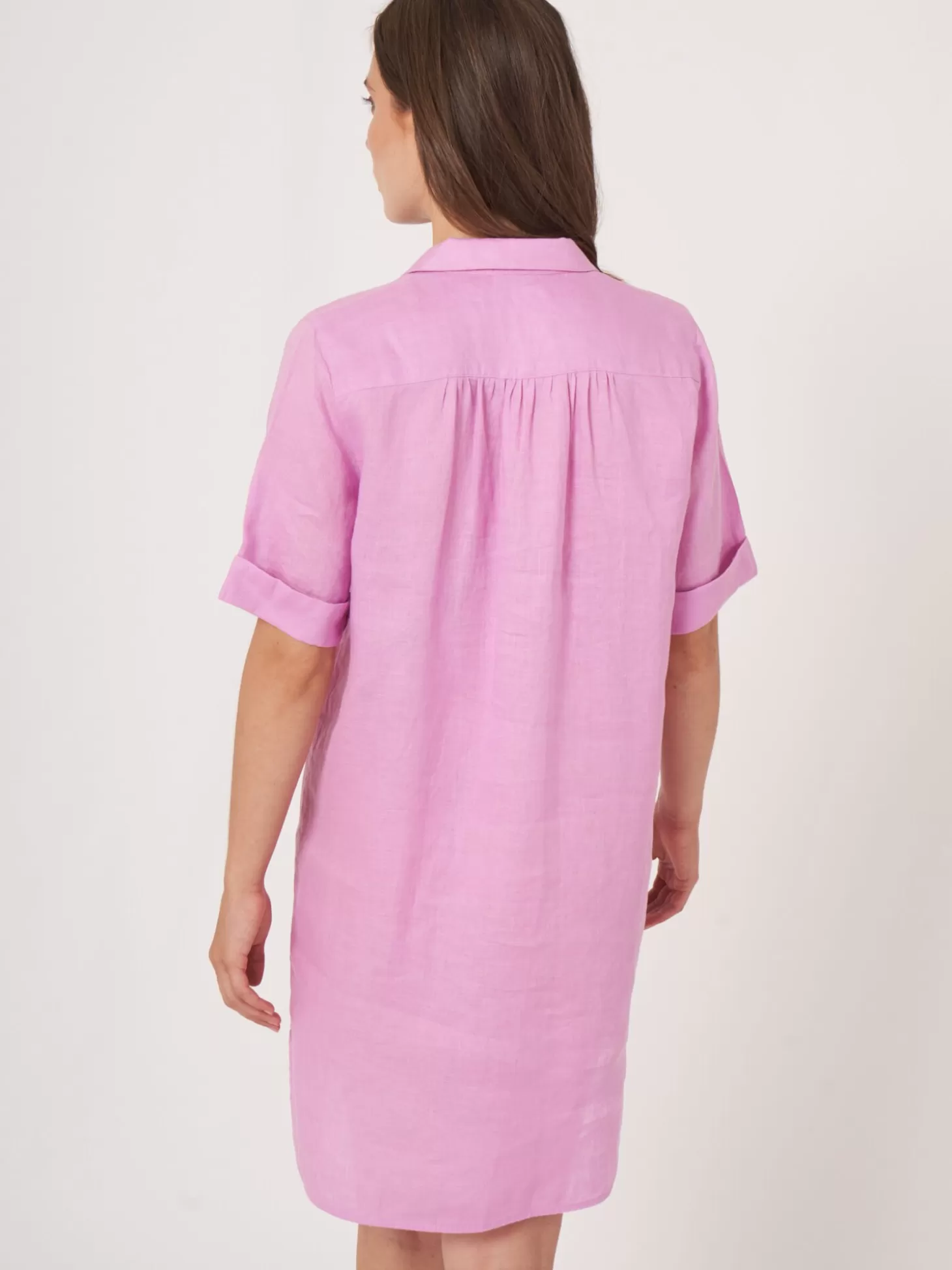 REPEAT cashmere Robe Chemise En Lin Pur Avec Detail De Volants Orchid Online