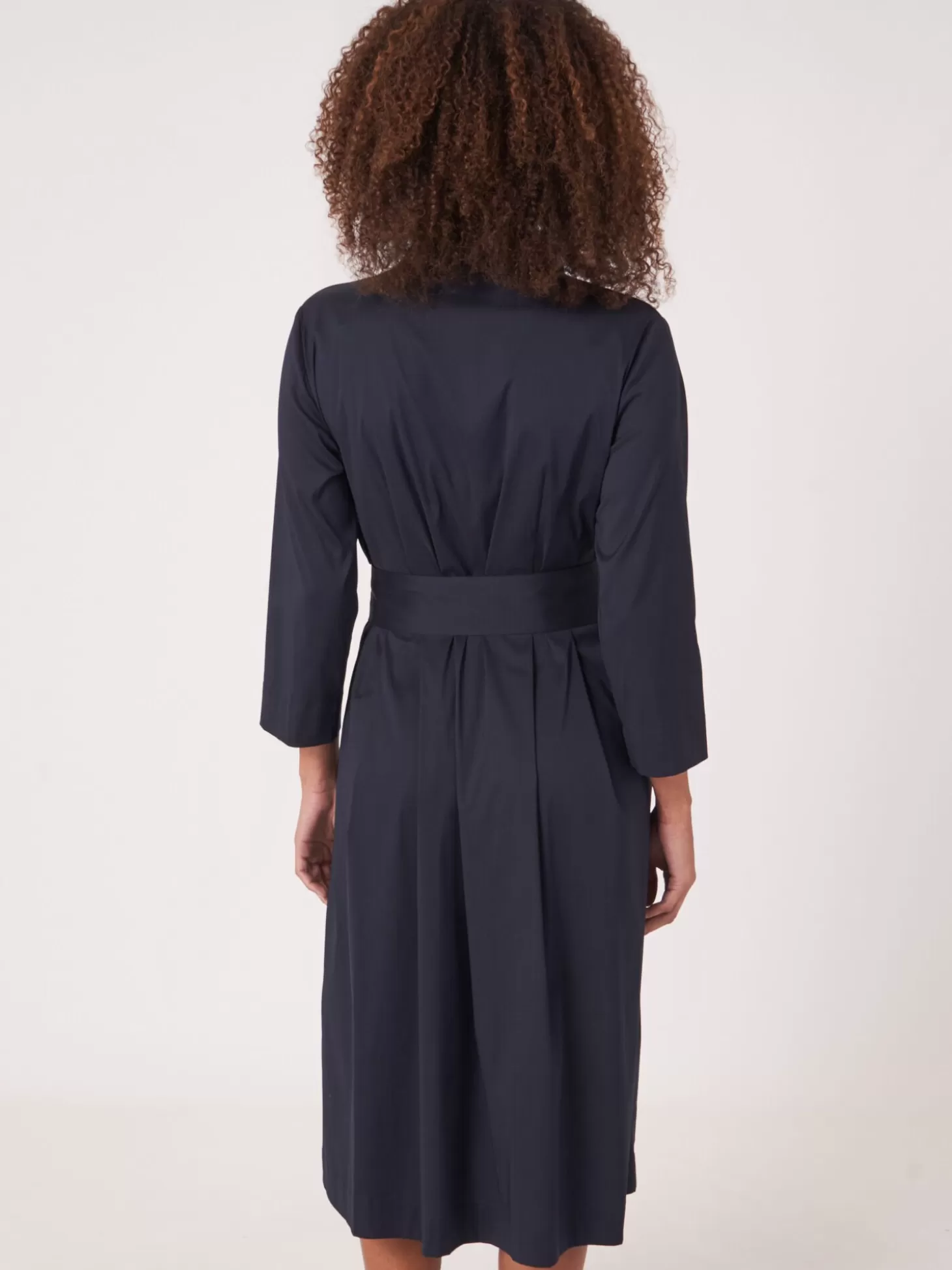 REPEAT cashmere Robe Chemise En Popeline Avec Ceinture Navy Online