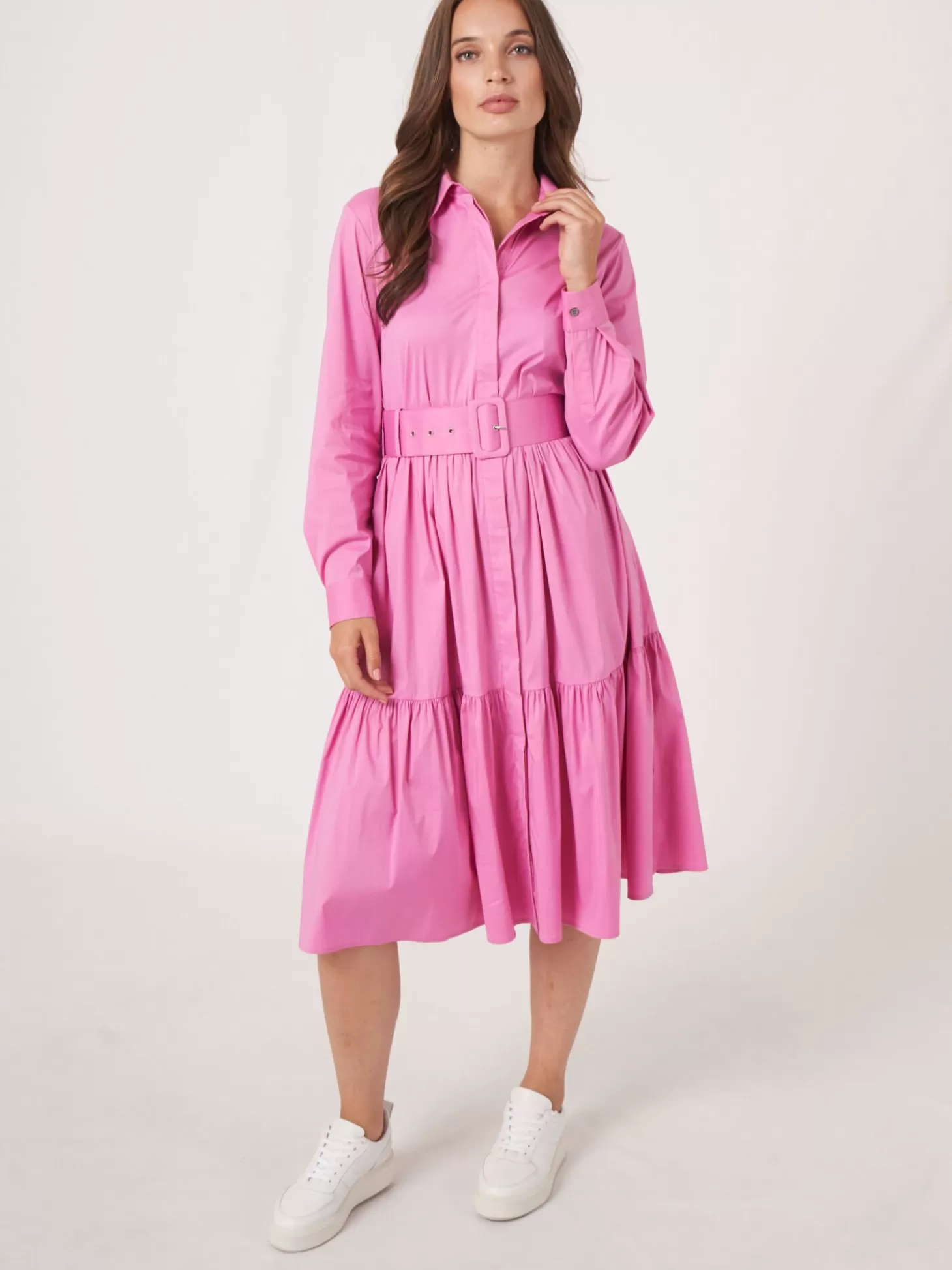 REPEAT cashmere Robe Chemise Volantee En Coton Melange A Ceinture Blossom Shop