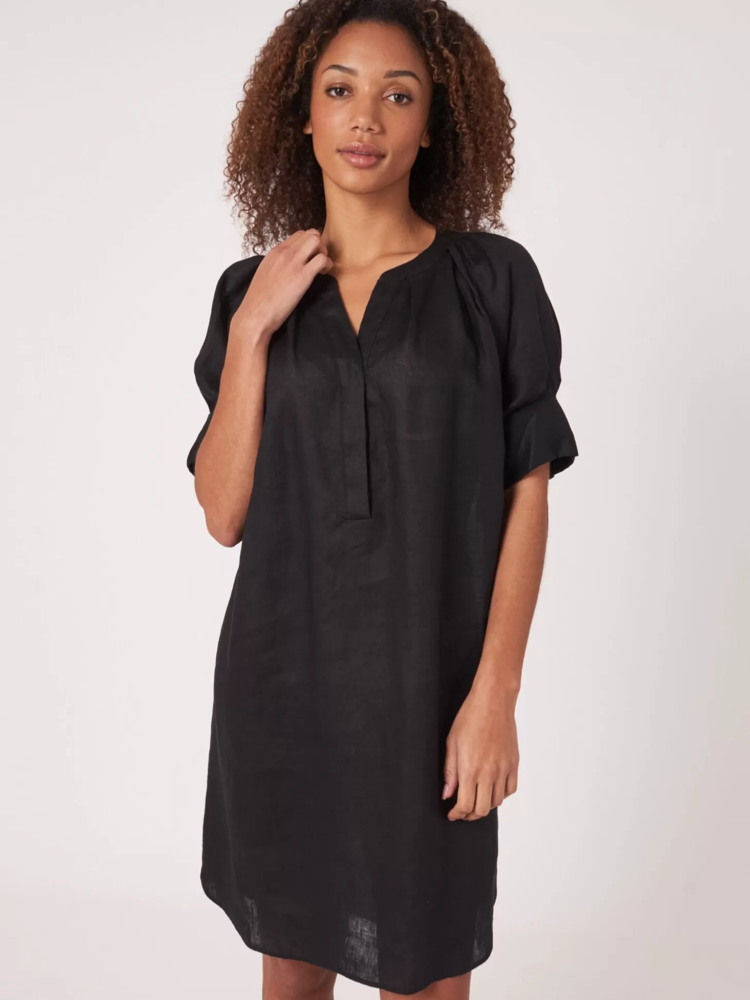 REPEAT cashmere Robe En Pur Lin Avec Boutons Caches Black Hot