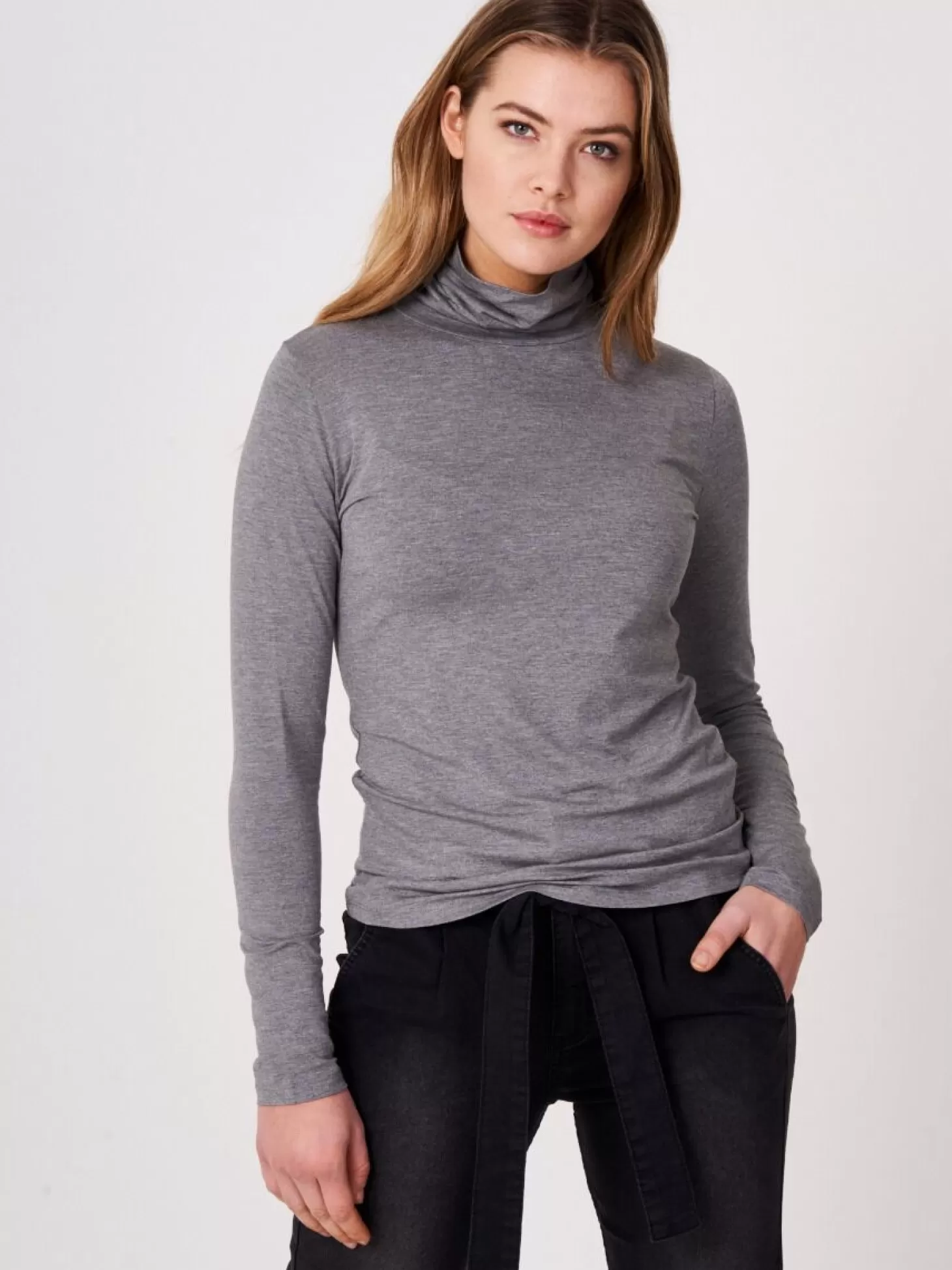 REPEAT cashmere Sous-Pull En Jersey Med Grey Hot