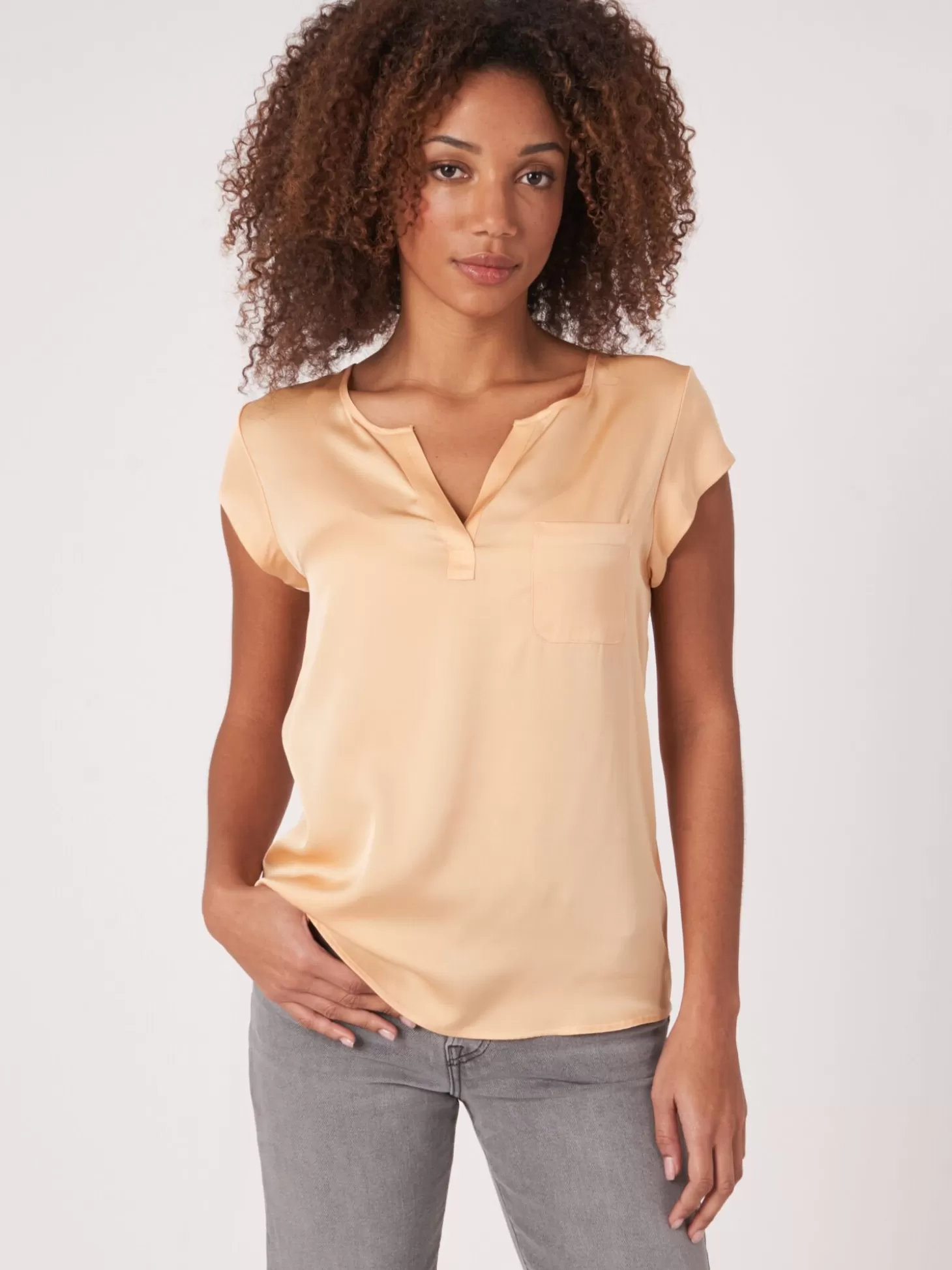 REPEAT cashmere Top Avec Poche Poitrine Glow Outlet