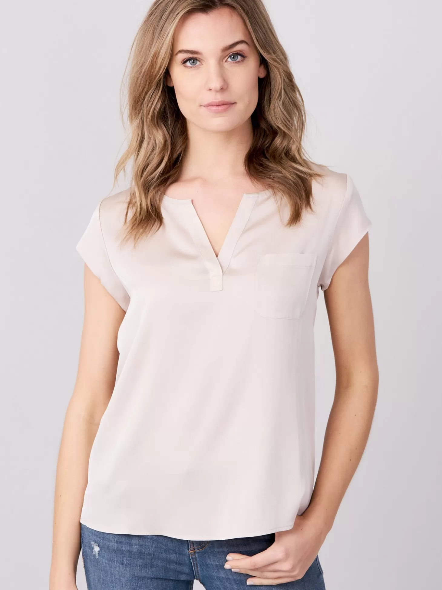 REPEAT cashmere Top Avec Poche Poitrine Beige Flash Sale