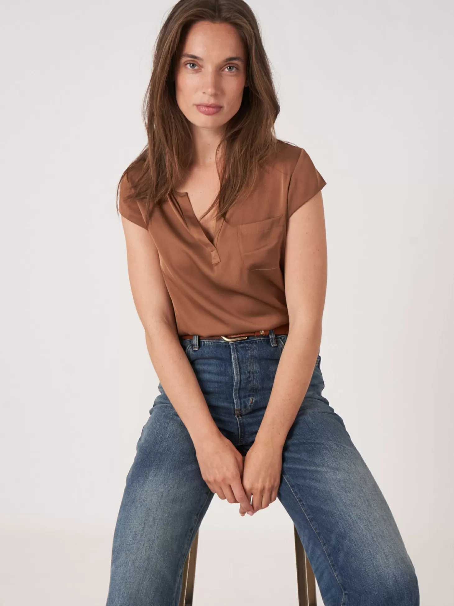 REPEAT cashmere Top Avec Poche Poitrine Hazel Cheap