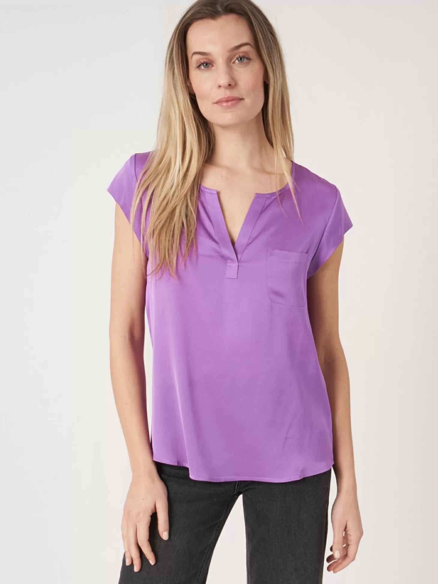 REPEAT cashmere Top Avec Poche Poitrine Lilac Best Sale