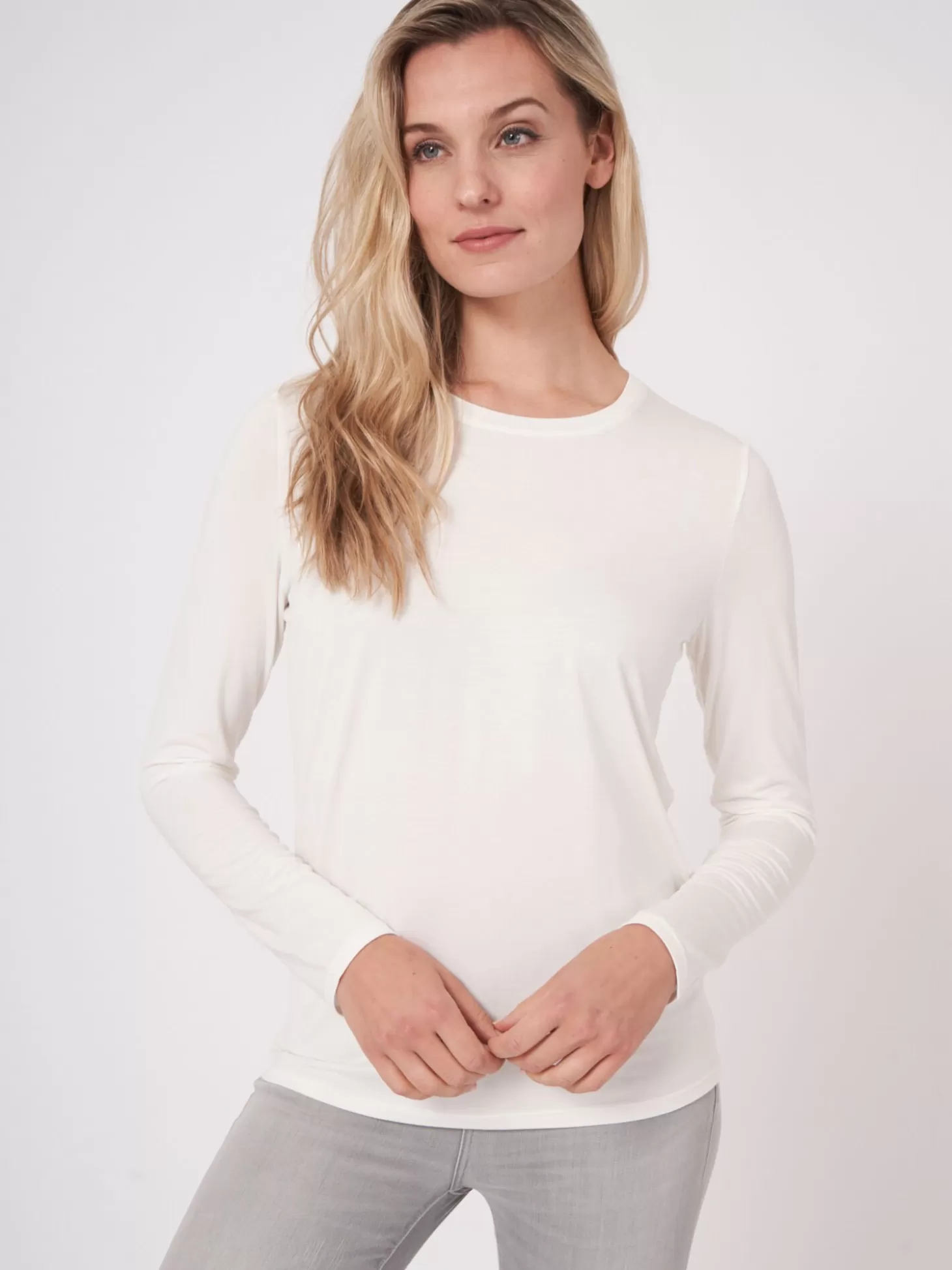 REPEAT cashmere Top Basique A Manches Longues Pour Femme Cream Best Sale