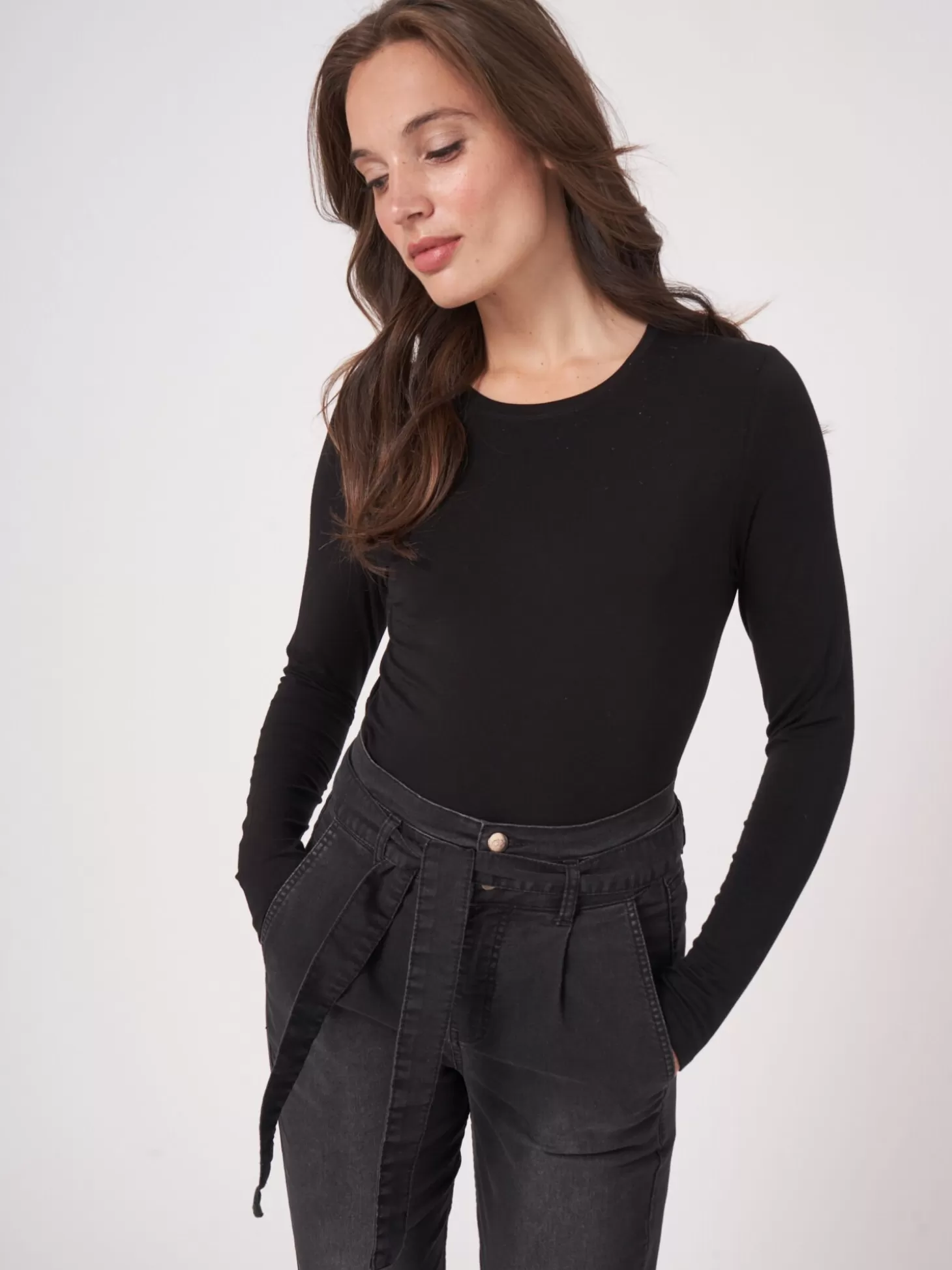 REPEAT cashmere Top Basique A Manches Longues Pour Femme Black Cheap