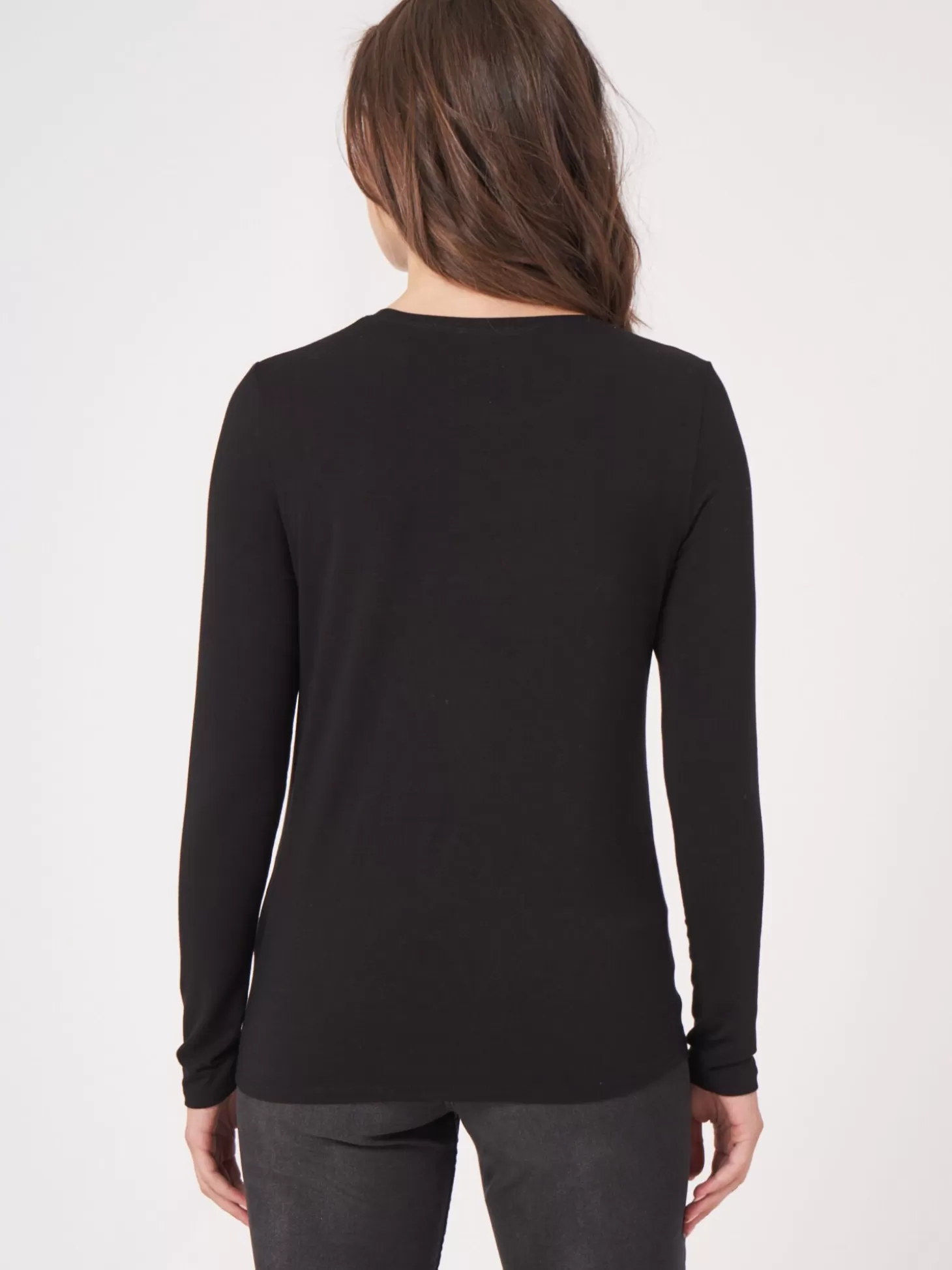 REPEAT cashmere Top Basique A Manches Longues Pour Femme Black Cheap