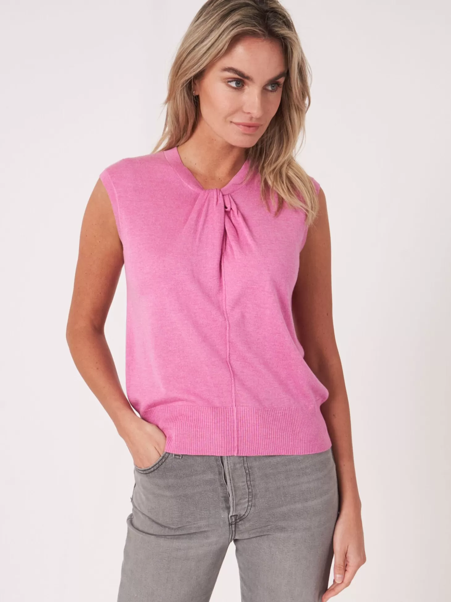 REPEAT cashmere Top En Maille Super Fine Avec Encolure A Noeud Torsade Blossom Best