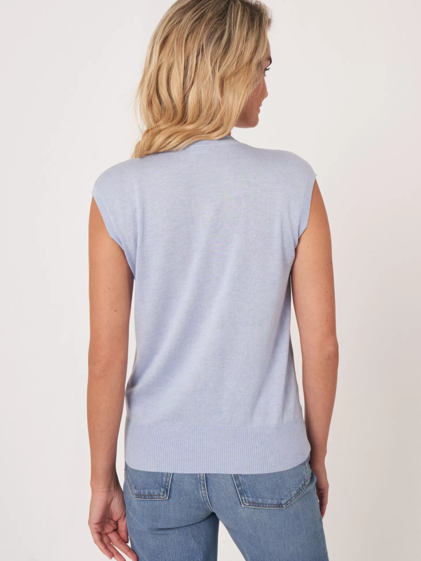 REPEAT cashmere Top En Maille Super Fine Avec Encolure A Noeud Torsade Sky Fashion