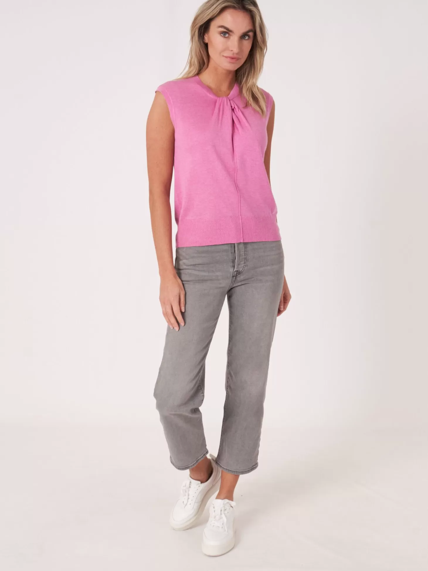 REPEAT cashmere Top En Maille Super Fine Avec Encolure A Noeud Torsade Blossom Best