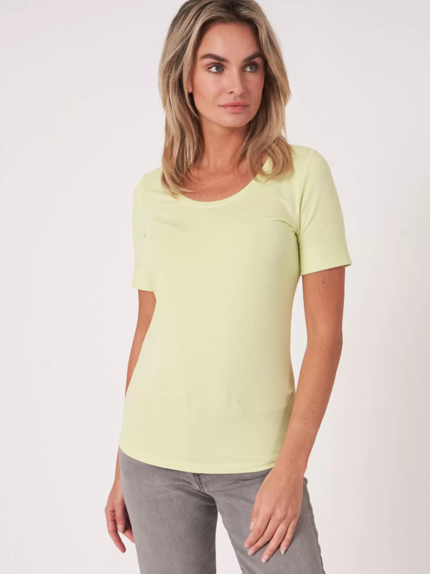 REPEAT cashmere T-Shirt Basique Femme A Manches Retroussees Soda Best Sale