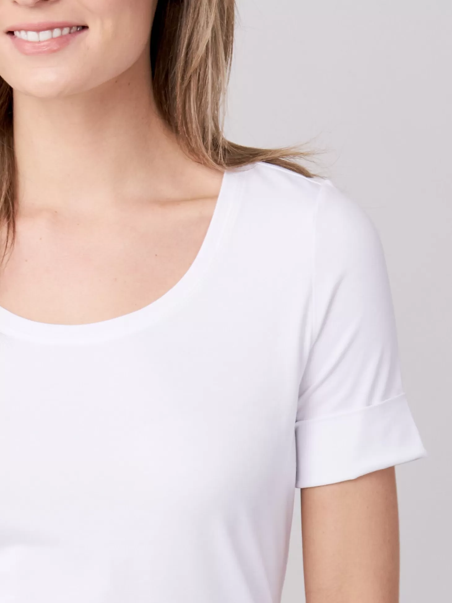 REPEAT cashmere T-Shirt Basique Femme A Manches Retroussees White Store