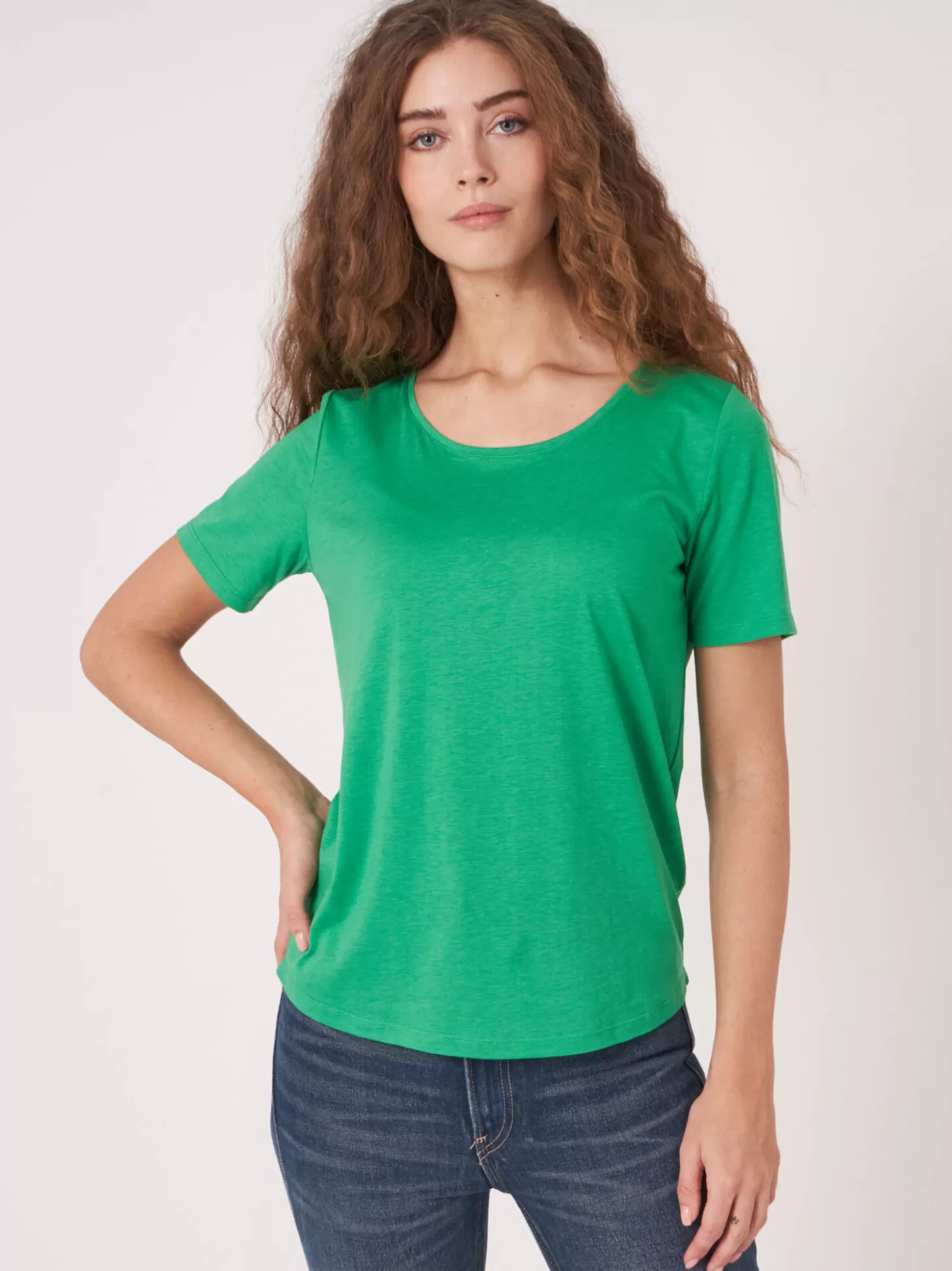 REPEAT cashmere T-Shirt Basique Pour Femme Green Best