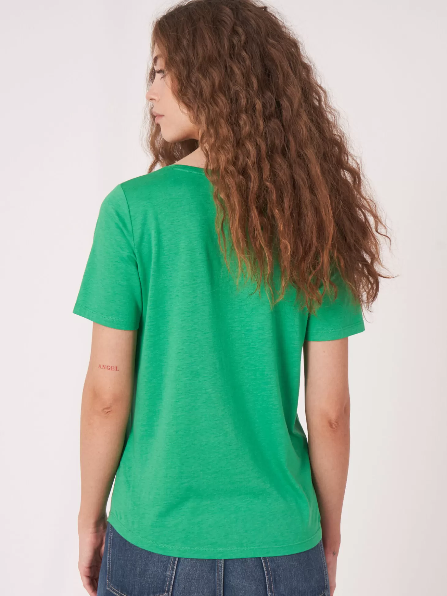 REPEAT cashmere T-Shirt Basique Pour Femme Green Best