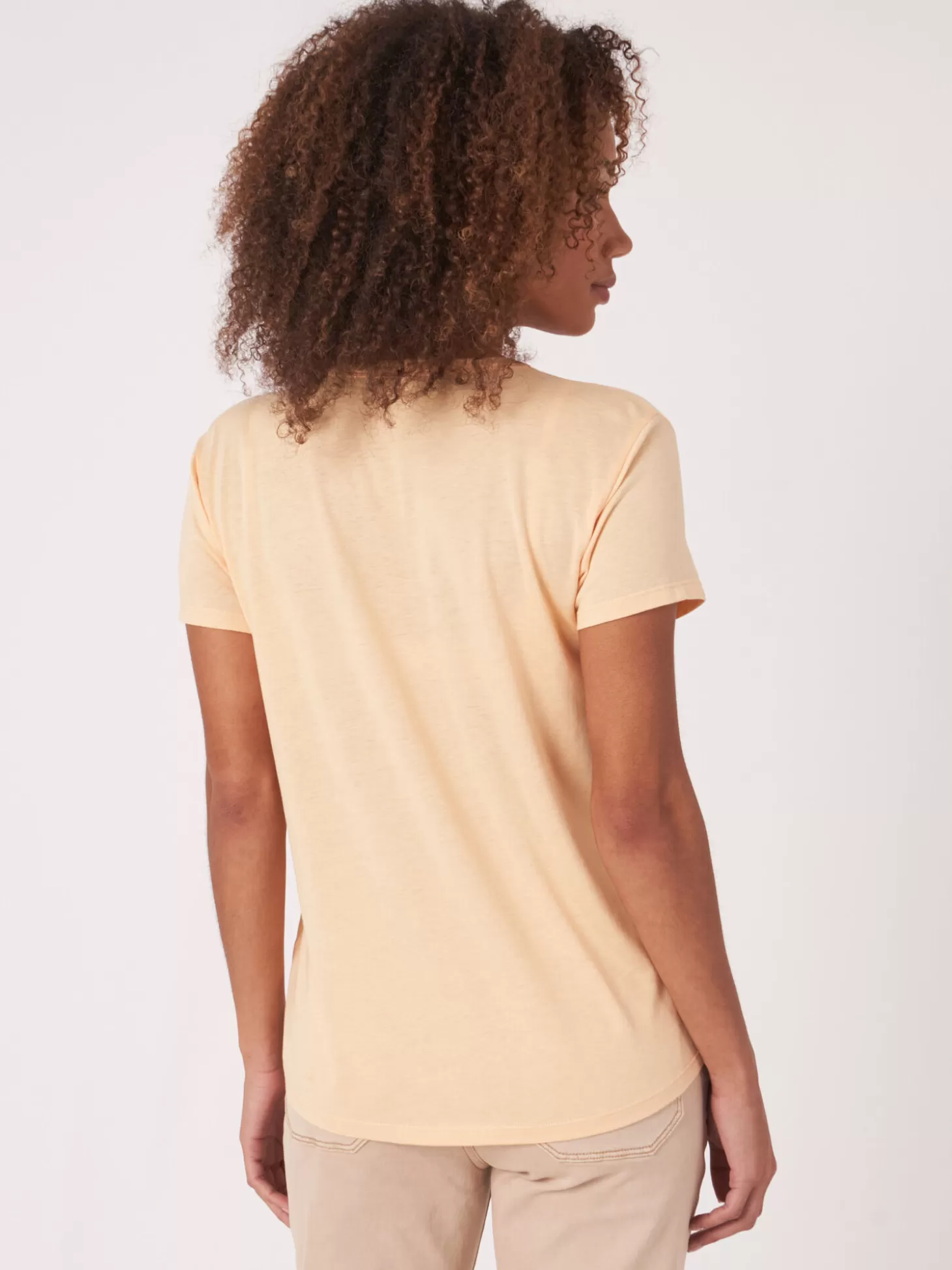 REPEAT cashmere T-Shirt Basique Pour Femme A Col En V Et Poche Poitrine Glow Clearance