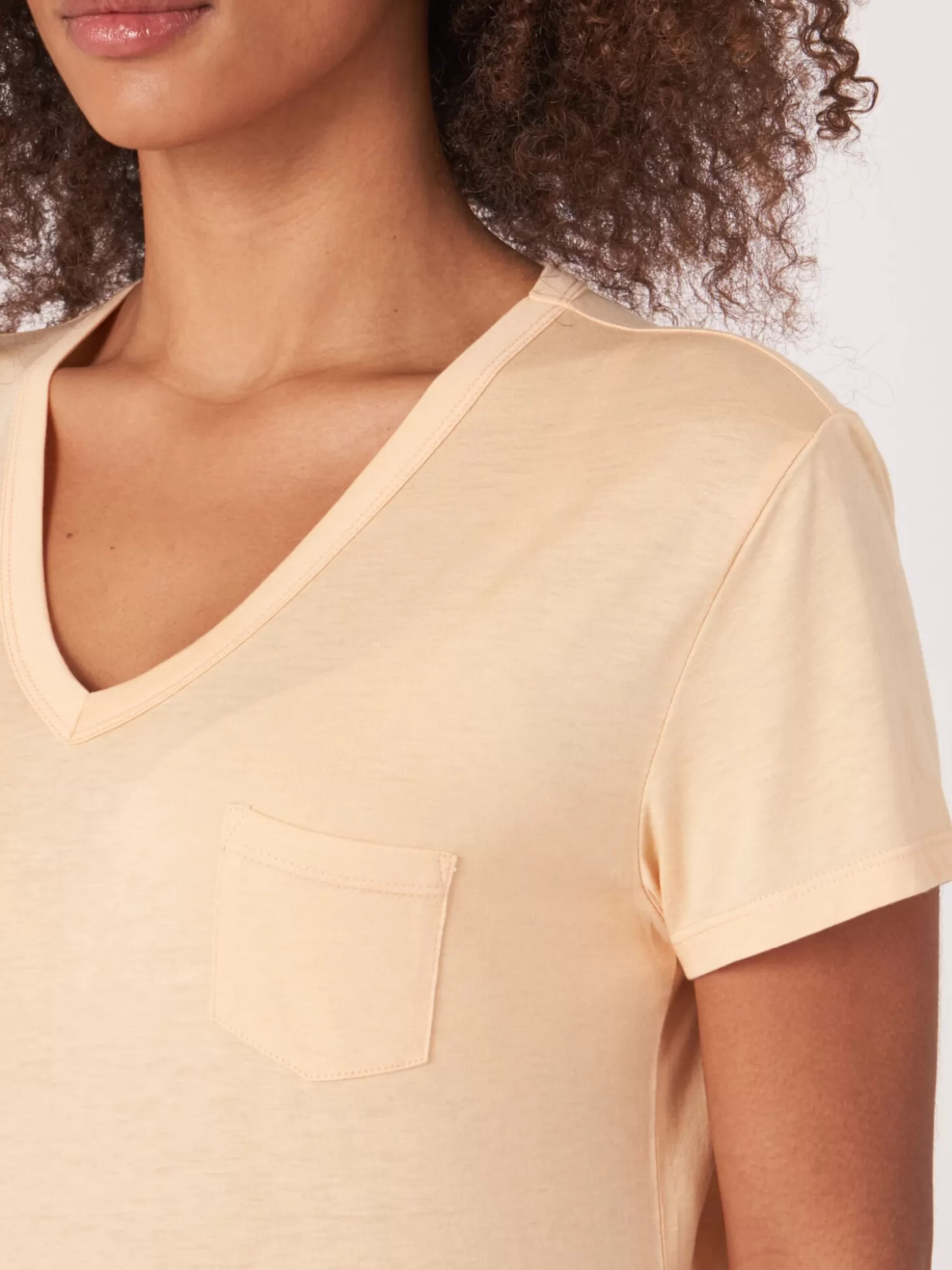 REPEAT cashmere T-Shirt Basique Pour Femme A Col En V Et Poche Poitrine Glow Clearance