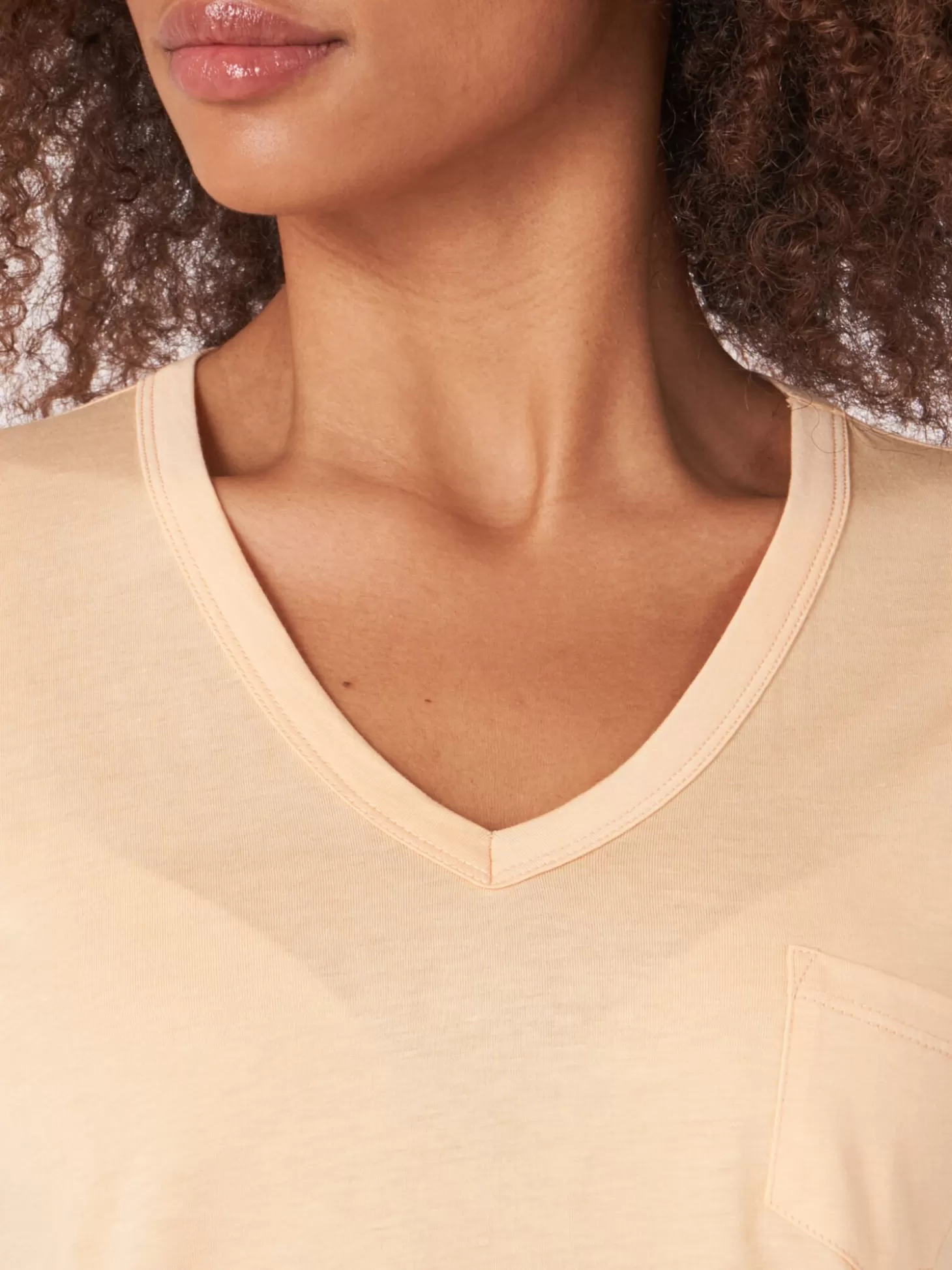 REPEAT cashmere T-Shirt Basique Pour Femme A Col En V Et Poche Poitrine Glow Clearance