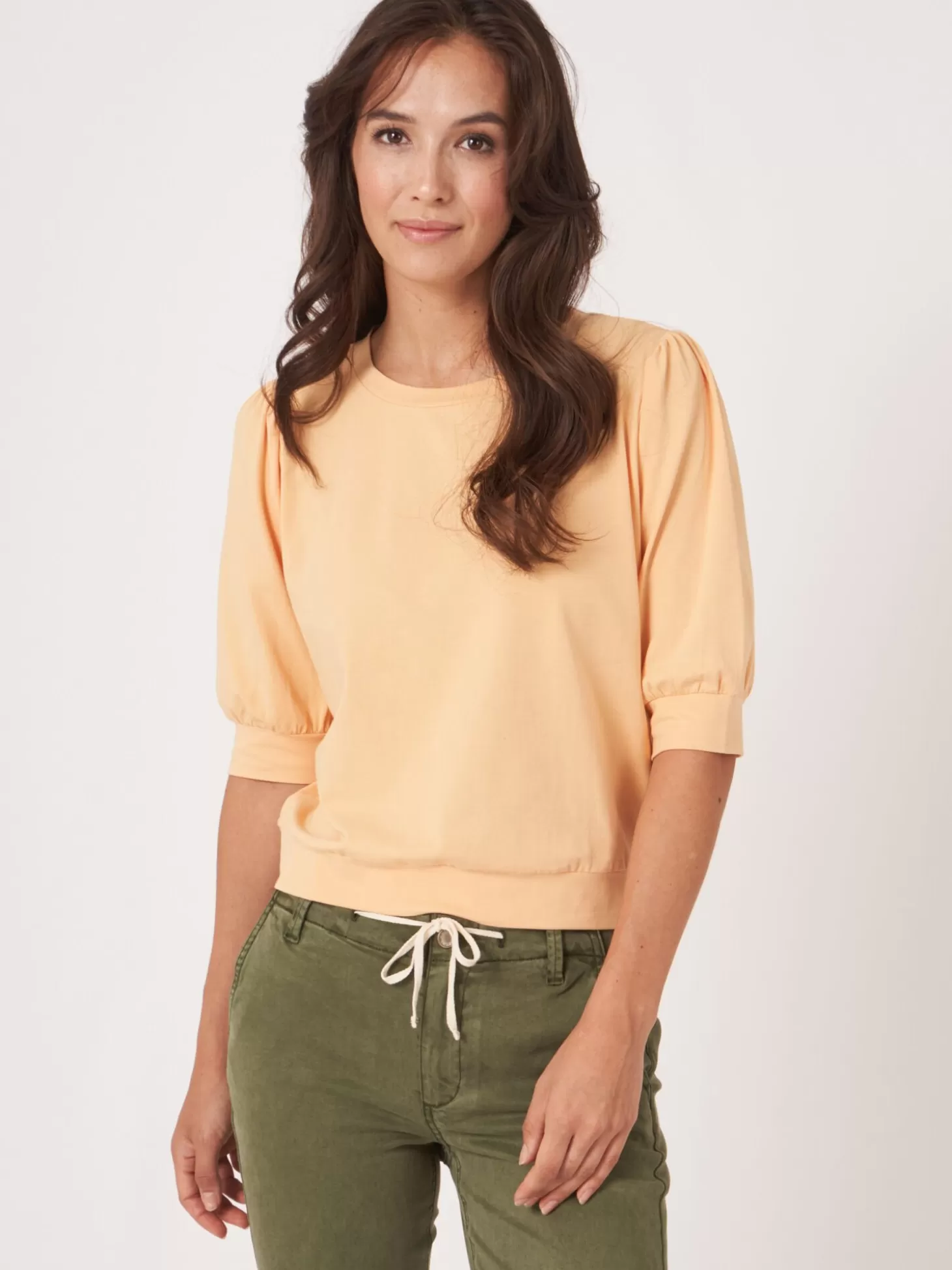 REPEAT cashmere T-Shirt En Coton Stretch Avec Manches Courtes Bouffantes Glow Cheap