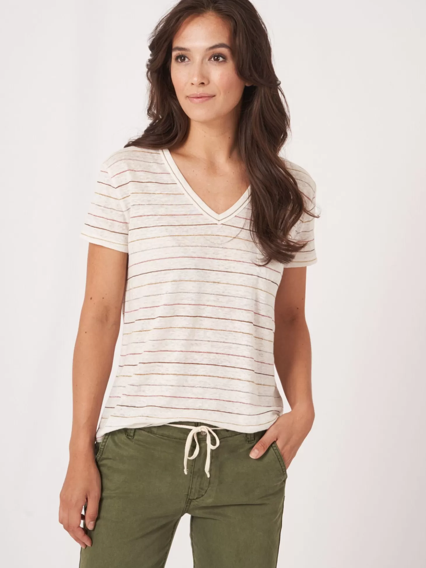 REPEAT cashmere T-Shirt En Lin A Rayures Multicolor Clearance