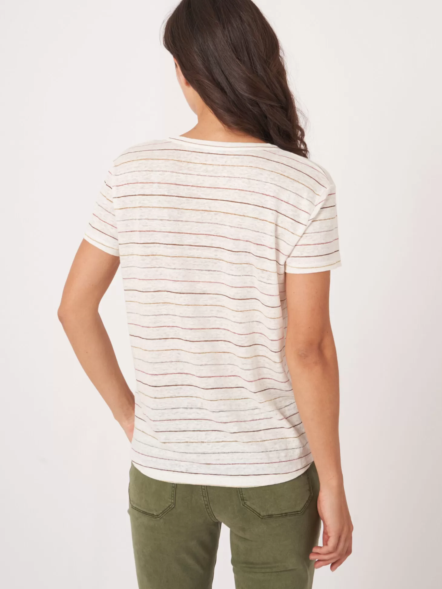 REPEAT cashmere T-Shirt En Lin A Rayures Multicolor Clearance